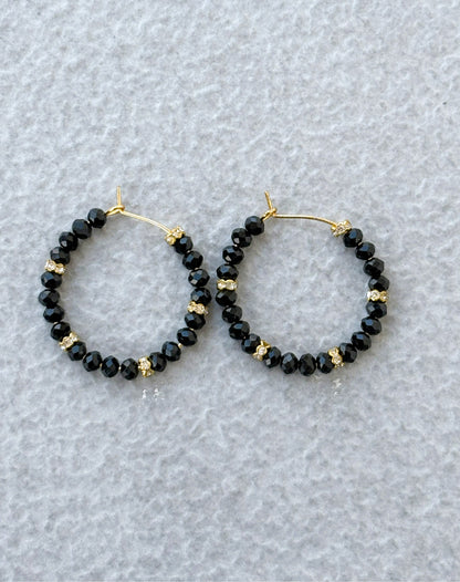 Handmade Black and Rhinestone Bead Hoops