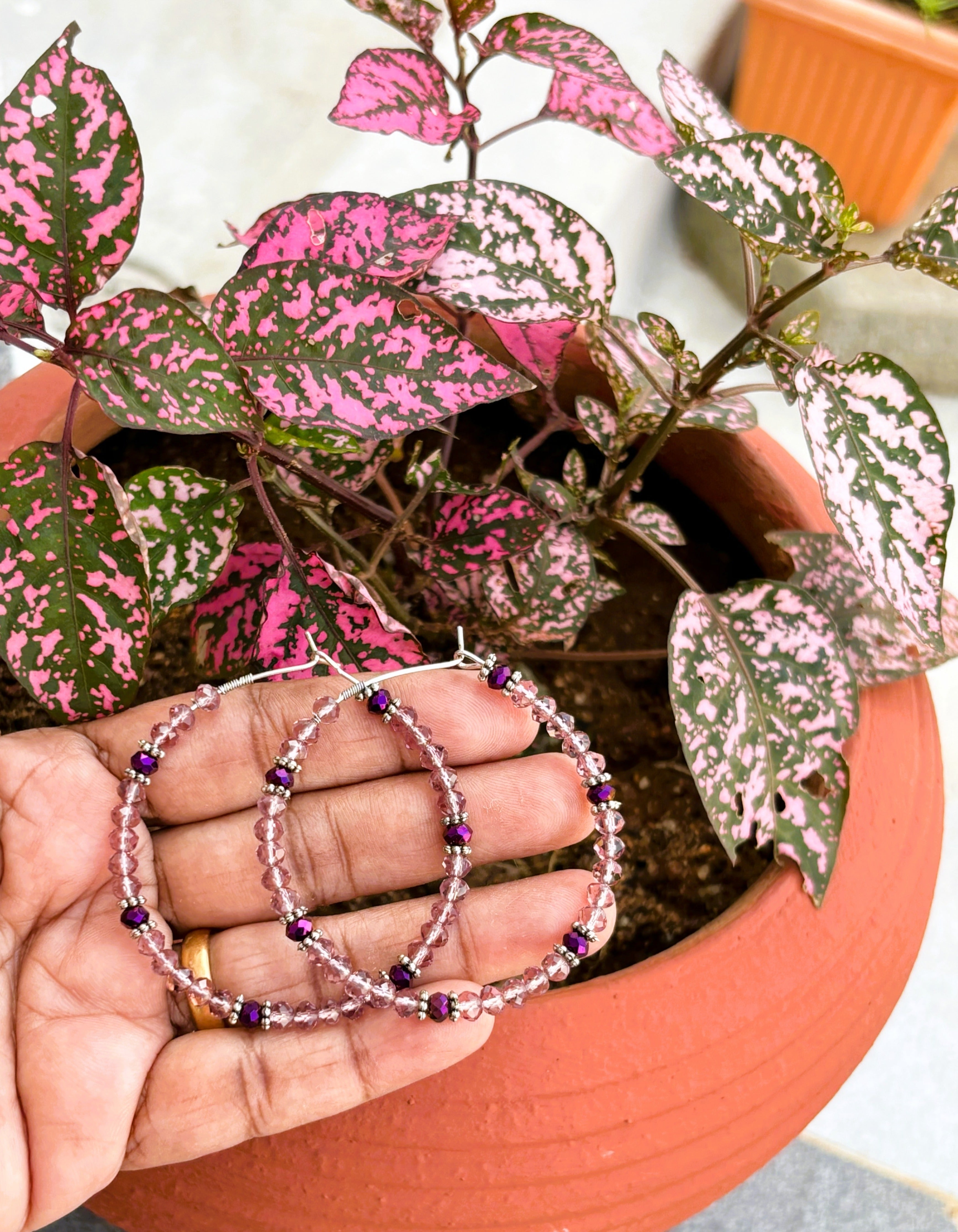 Handmade Large Hoops with Lavender and Purple Beads