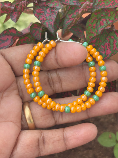 Handmade Orange and Green Seed Bead Hoops