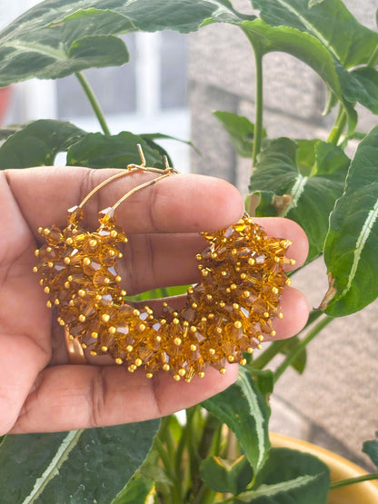 Handmade Amber Beaded Cluster Hoops