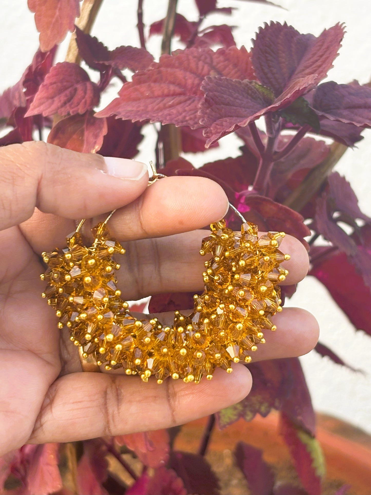 Handmade Amber Beaded Cluster Hoops