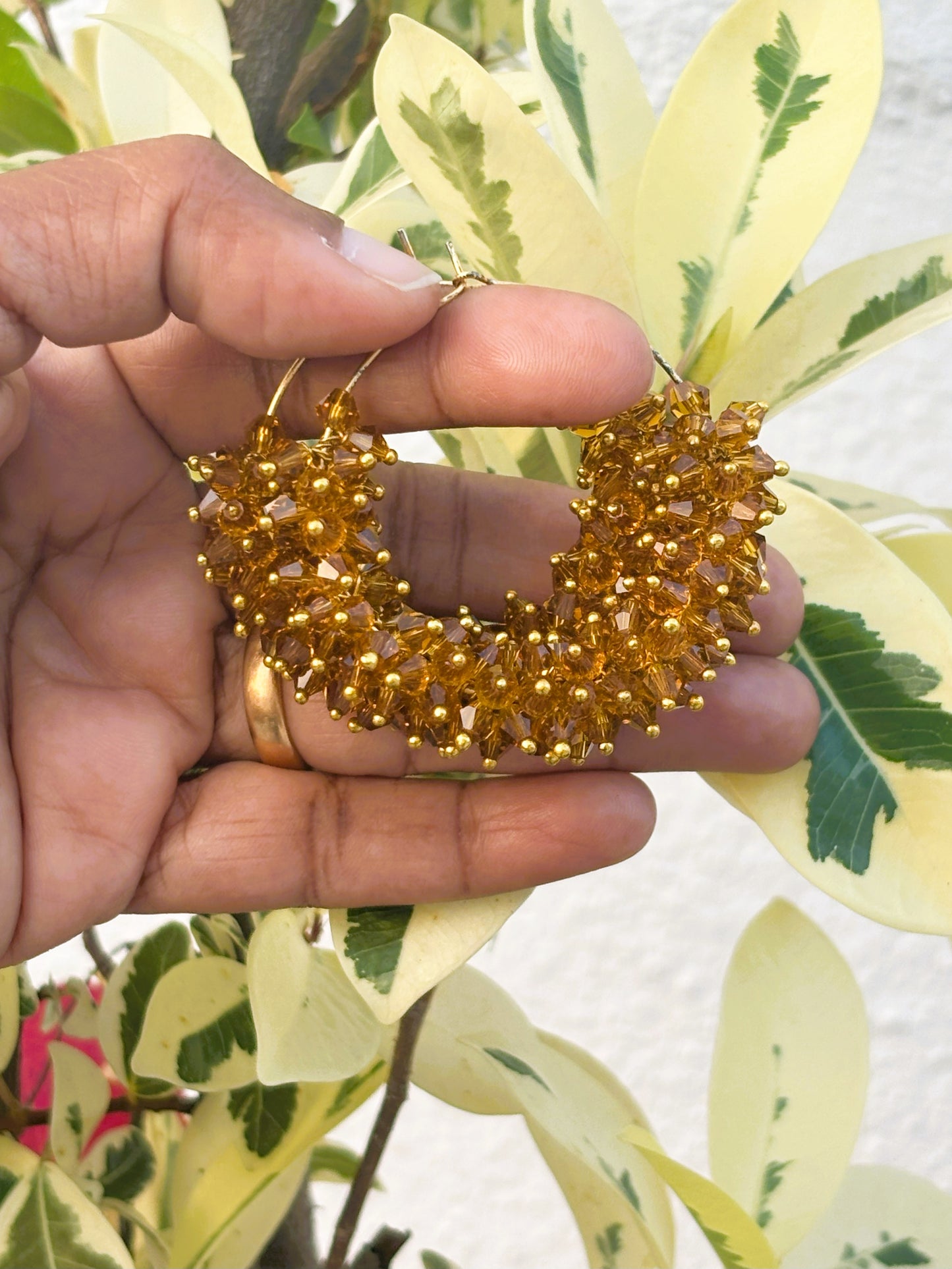 Handmade Amber Beaded Cluster Hoops