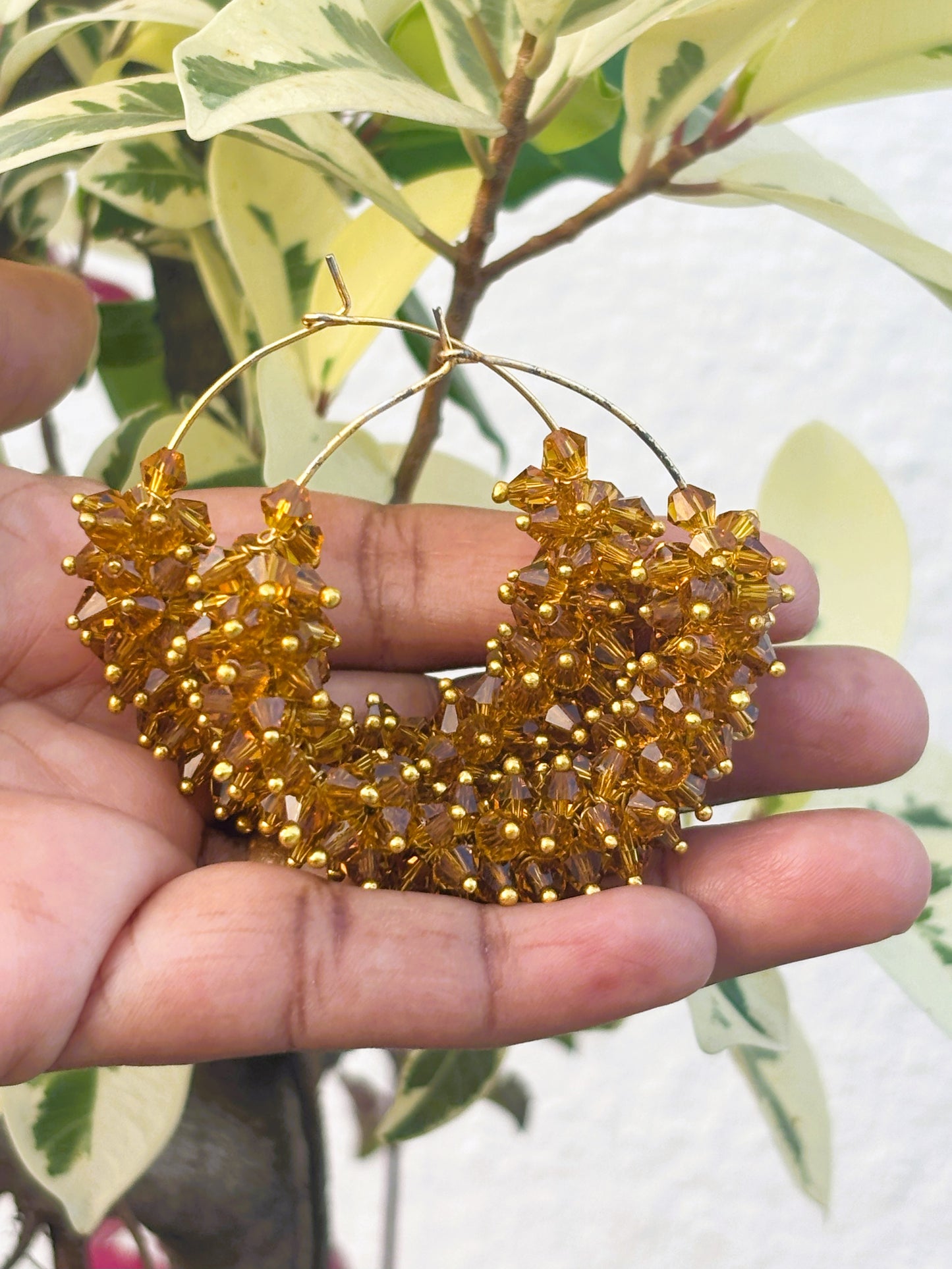 Handmade Amber Beaded Cluster Hoops