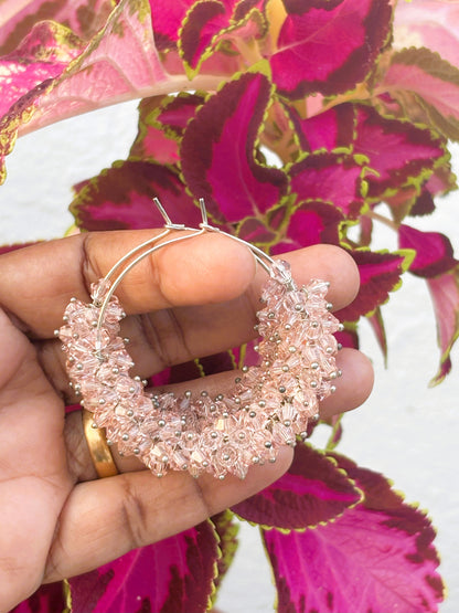 Handmade Blush Pink Beaded Cluster Hoops