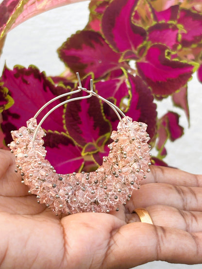 Handmade Blush Pink Beaded Cluster Hoops