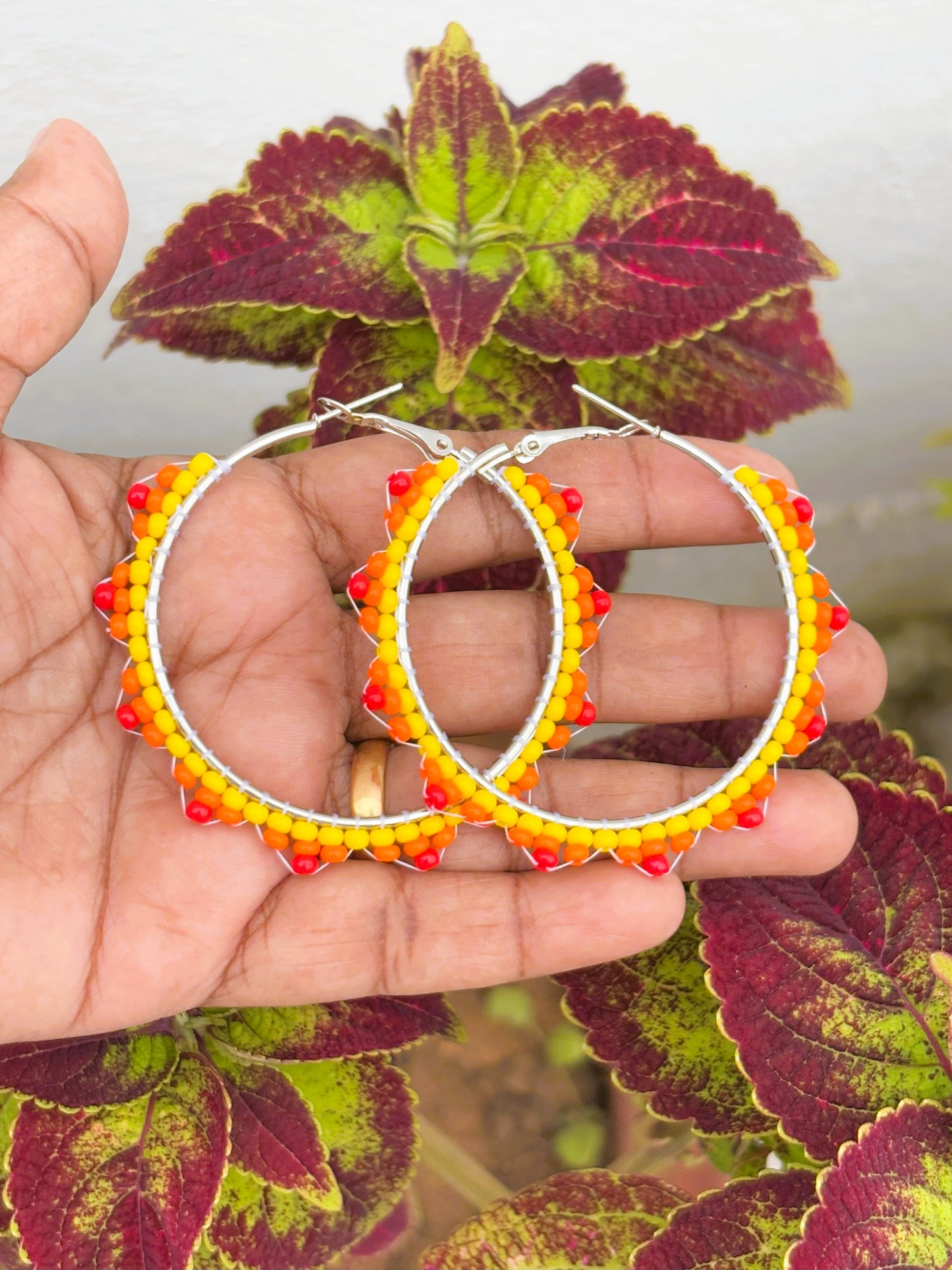 Handmade Sunburst Beaded Hoops