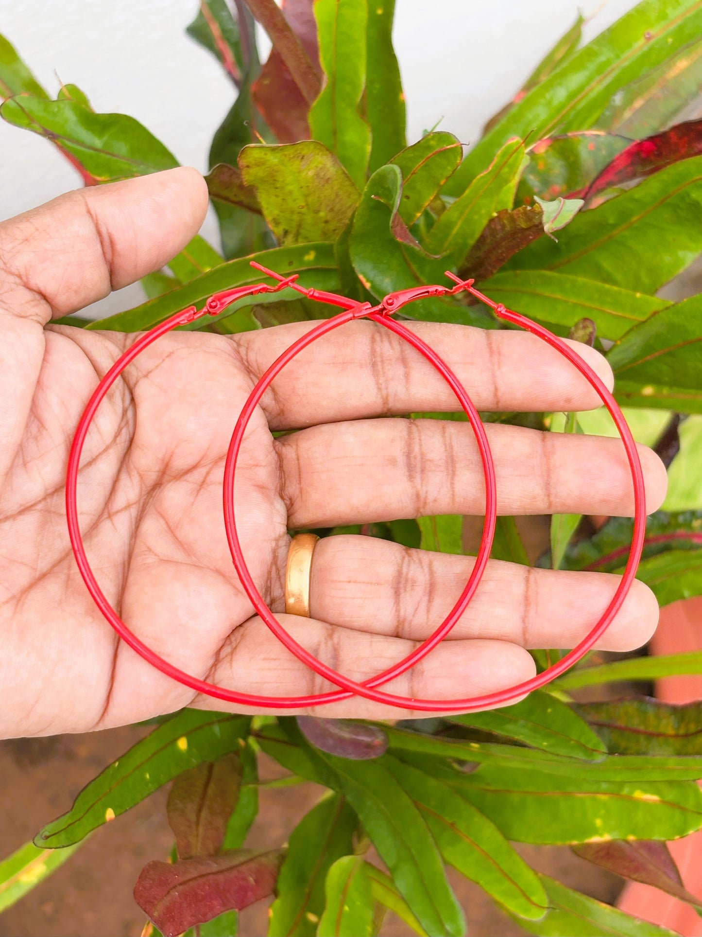 Large Red Hoops for a Bold Statement