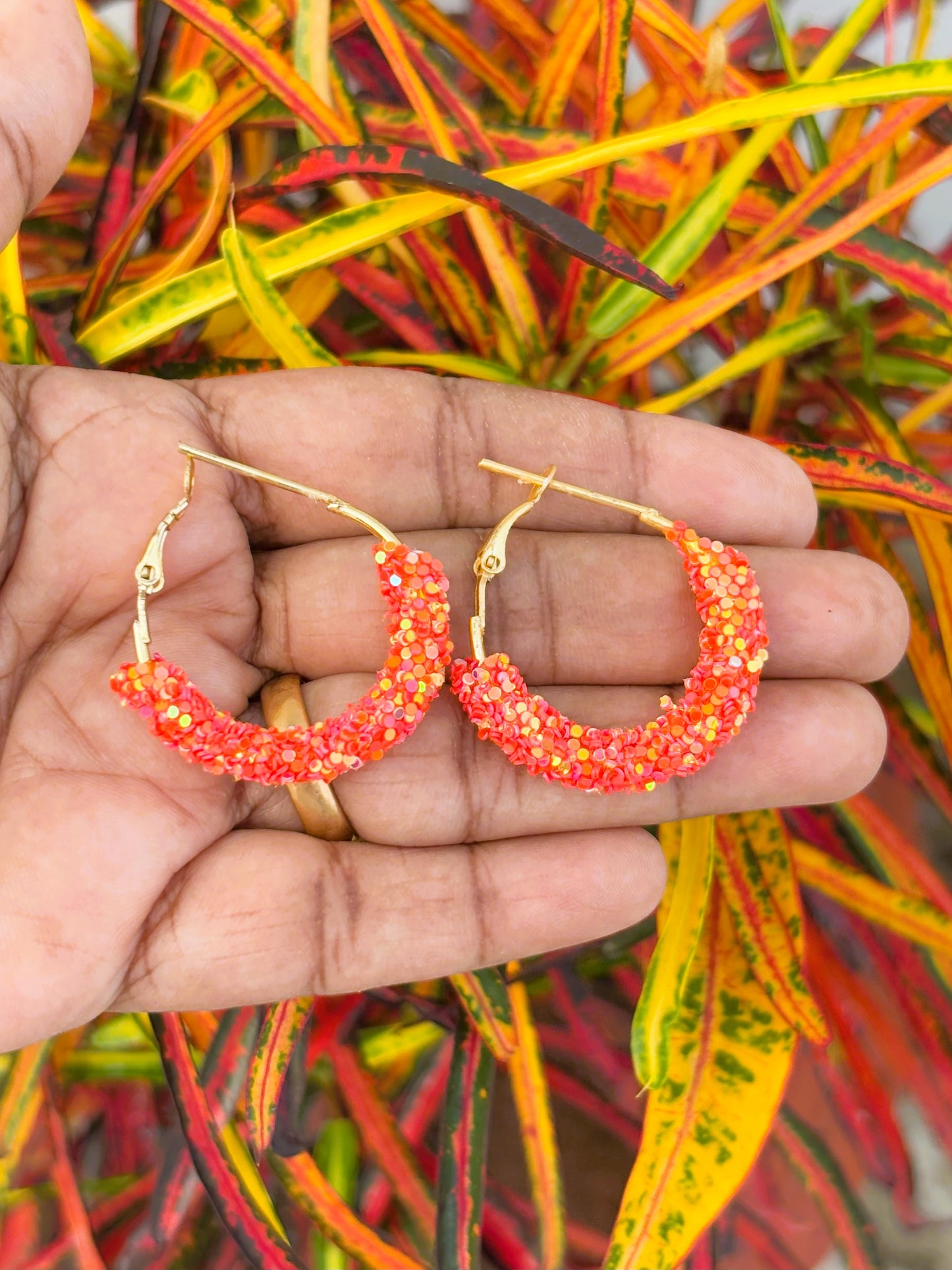 Hoops with Orange Sparkle