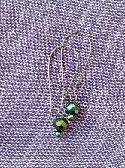 Silver French Hook Earrings with Green Crystals