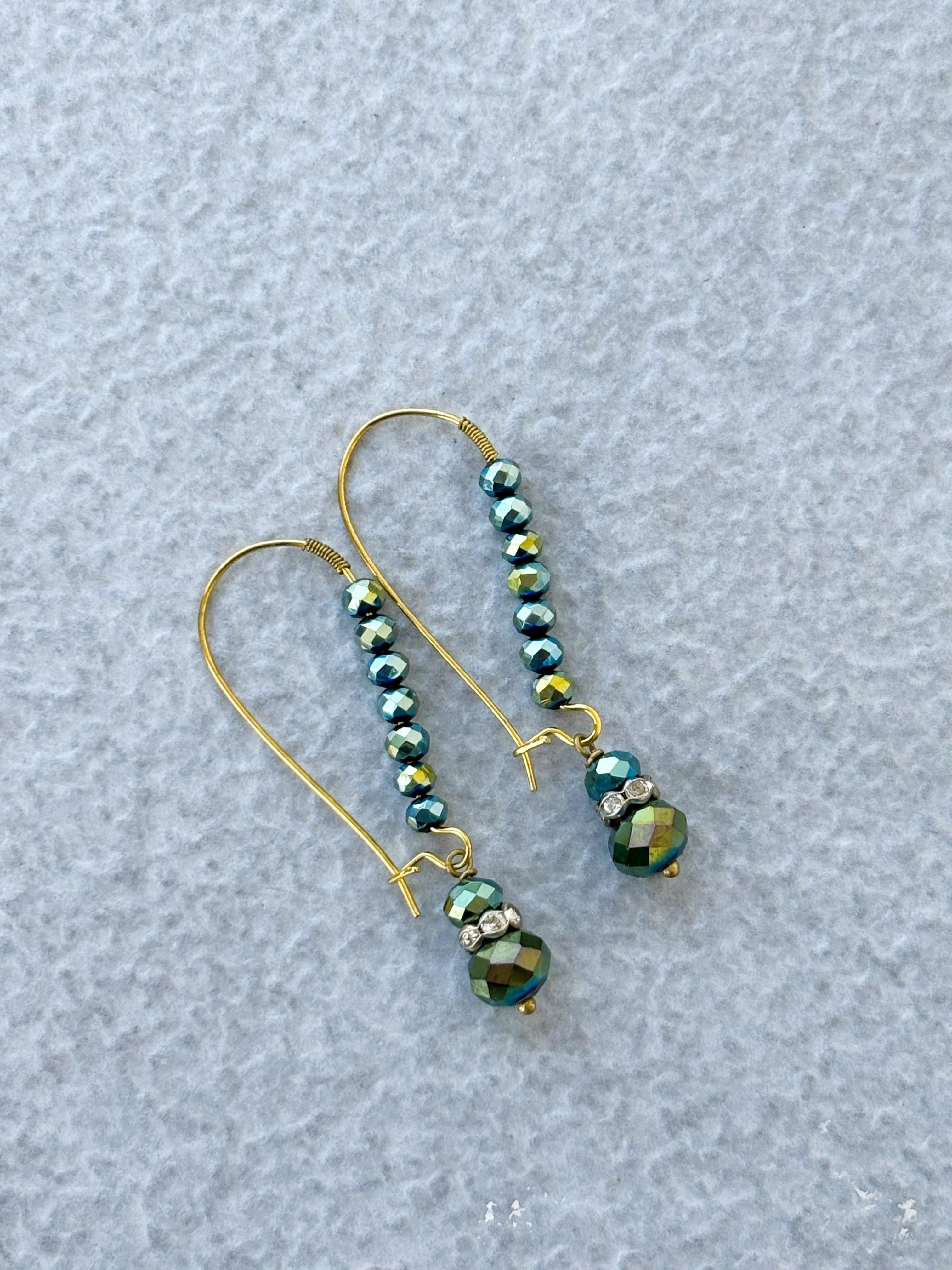 Gold French Hook Earrings withGreen Crystal Beads