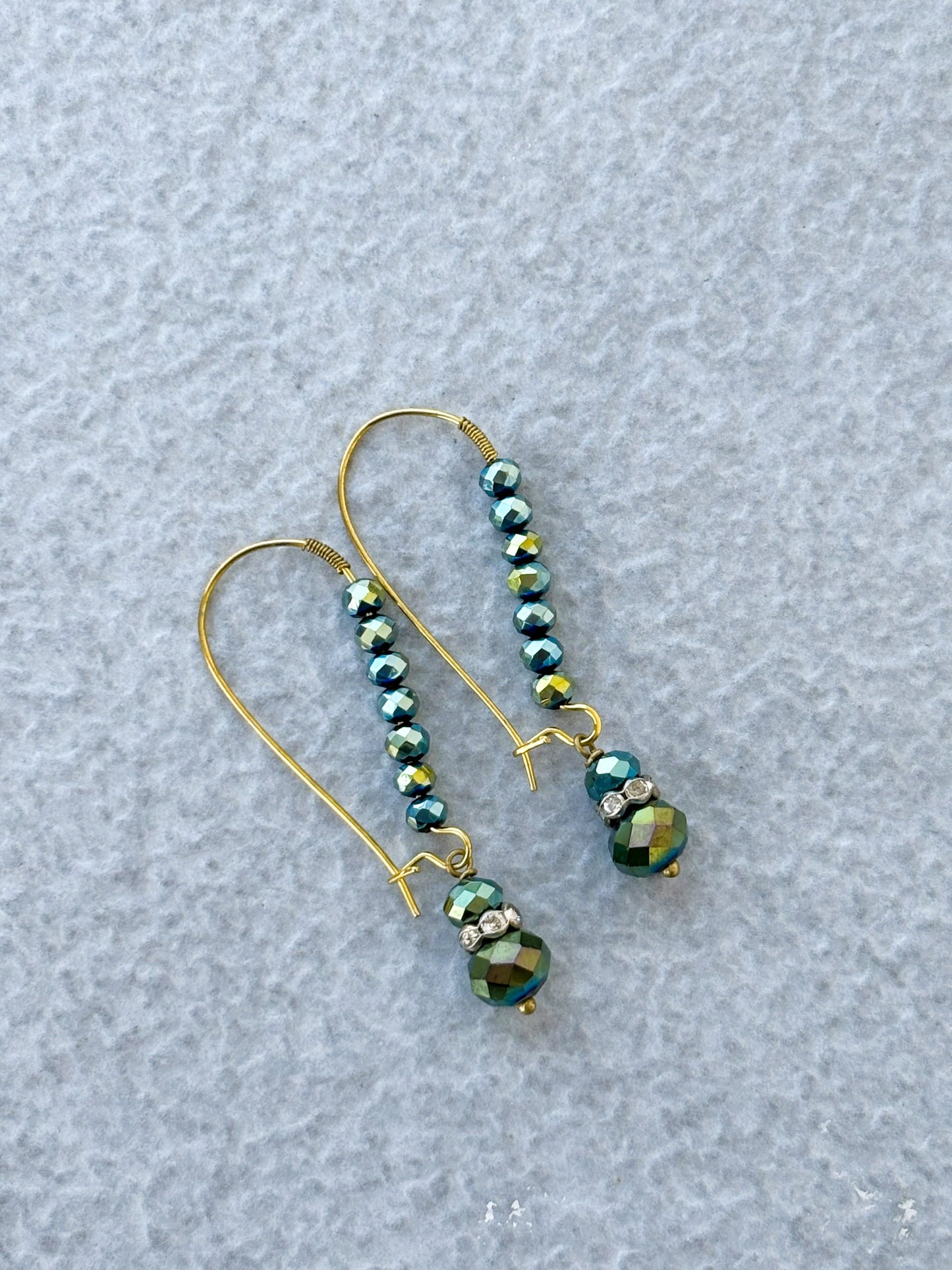 Gold French Hook Earrings withGreen Crystal Beads