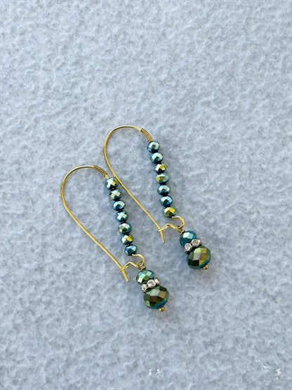 Gold French Hook Earrings withGreen Crystal Beads