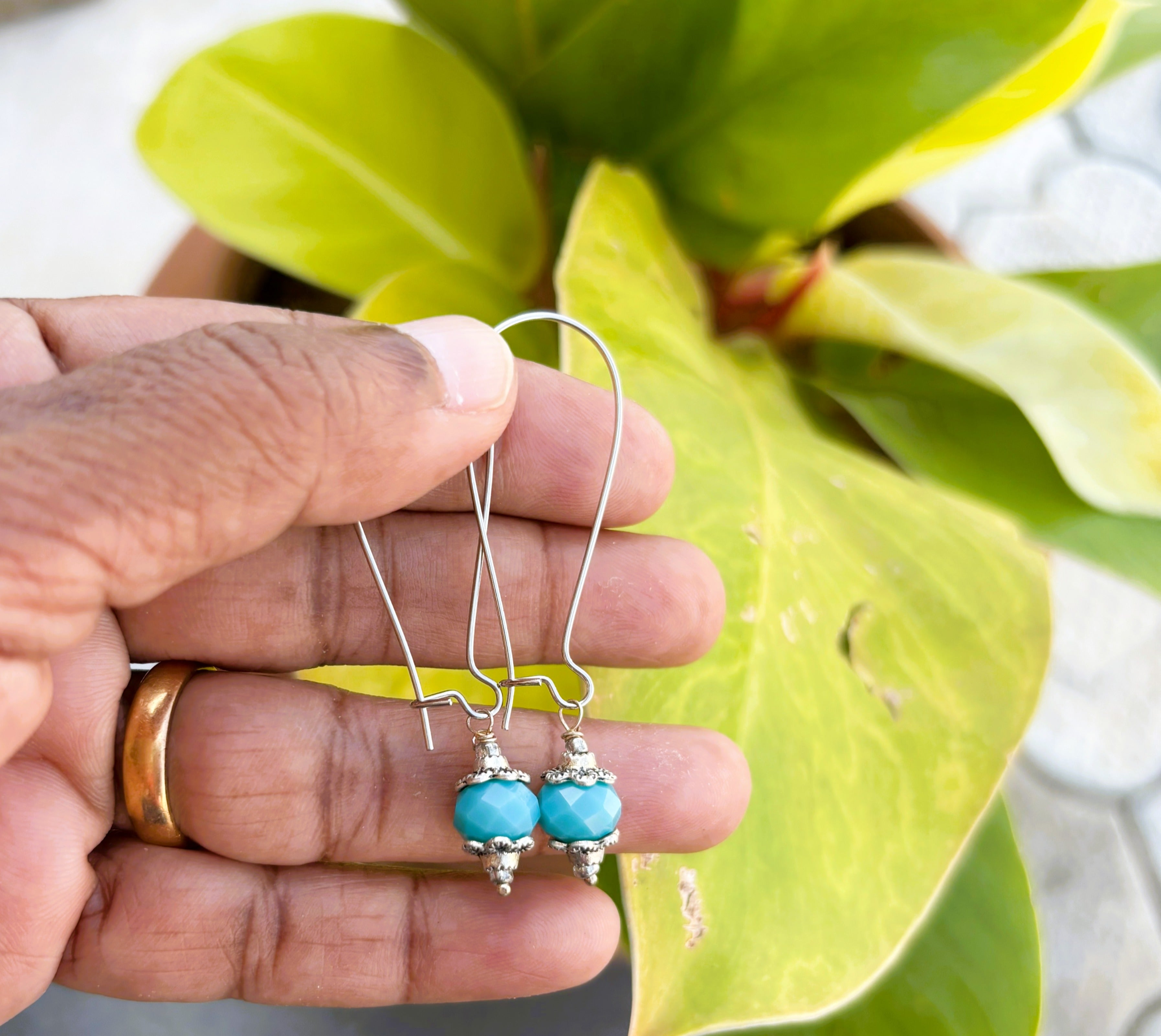 Silver French Hook Earrings with Turquoise Beads