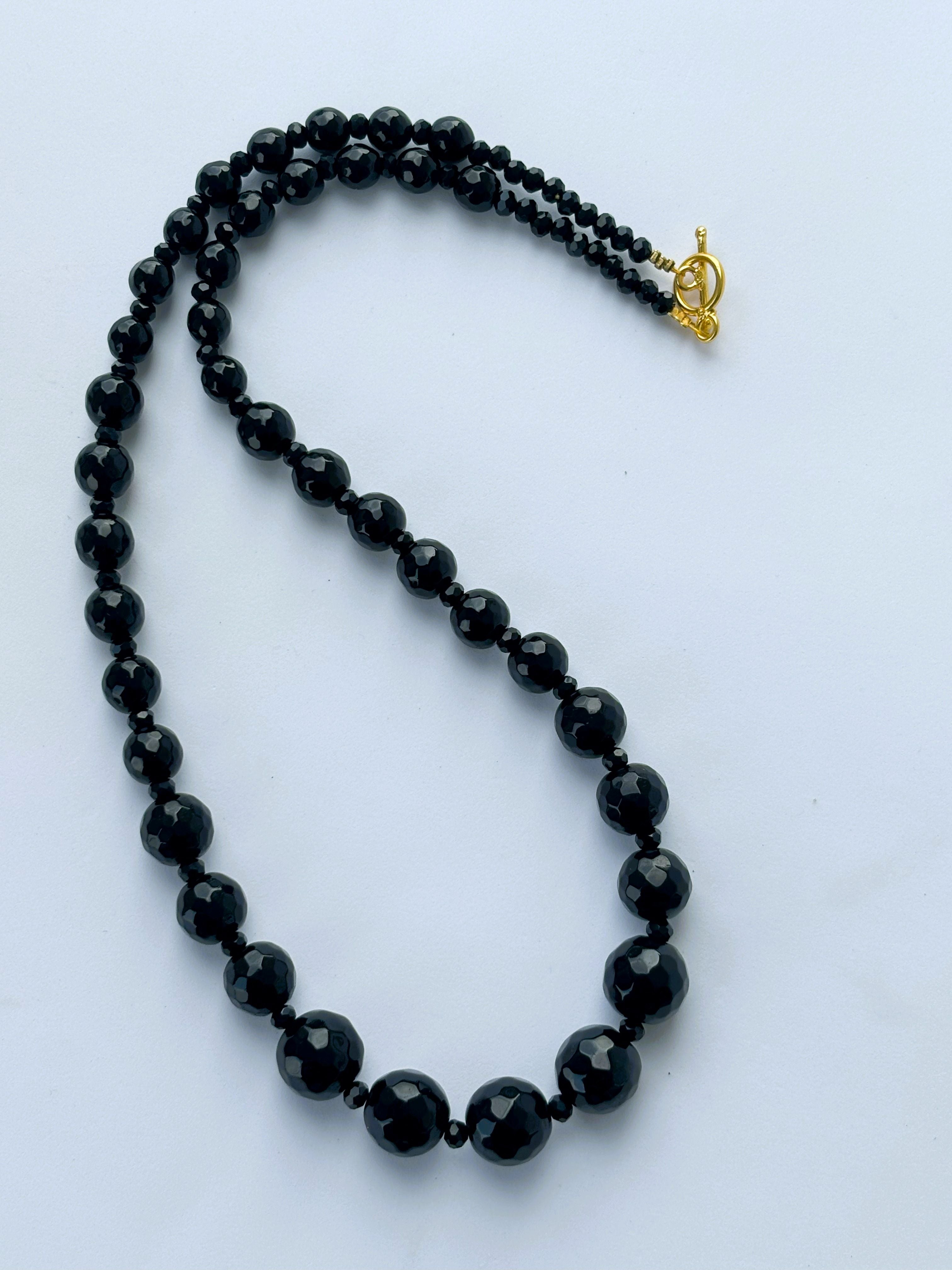 Handmade Graduated Black Onyx Gemstone Necklace