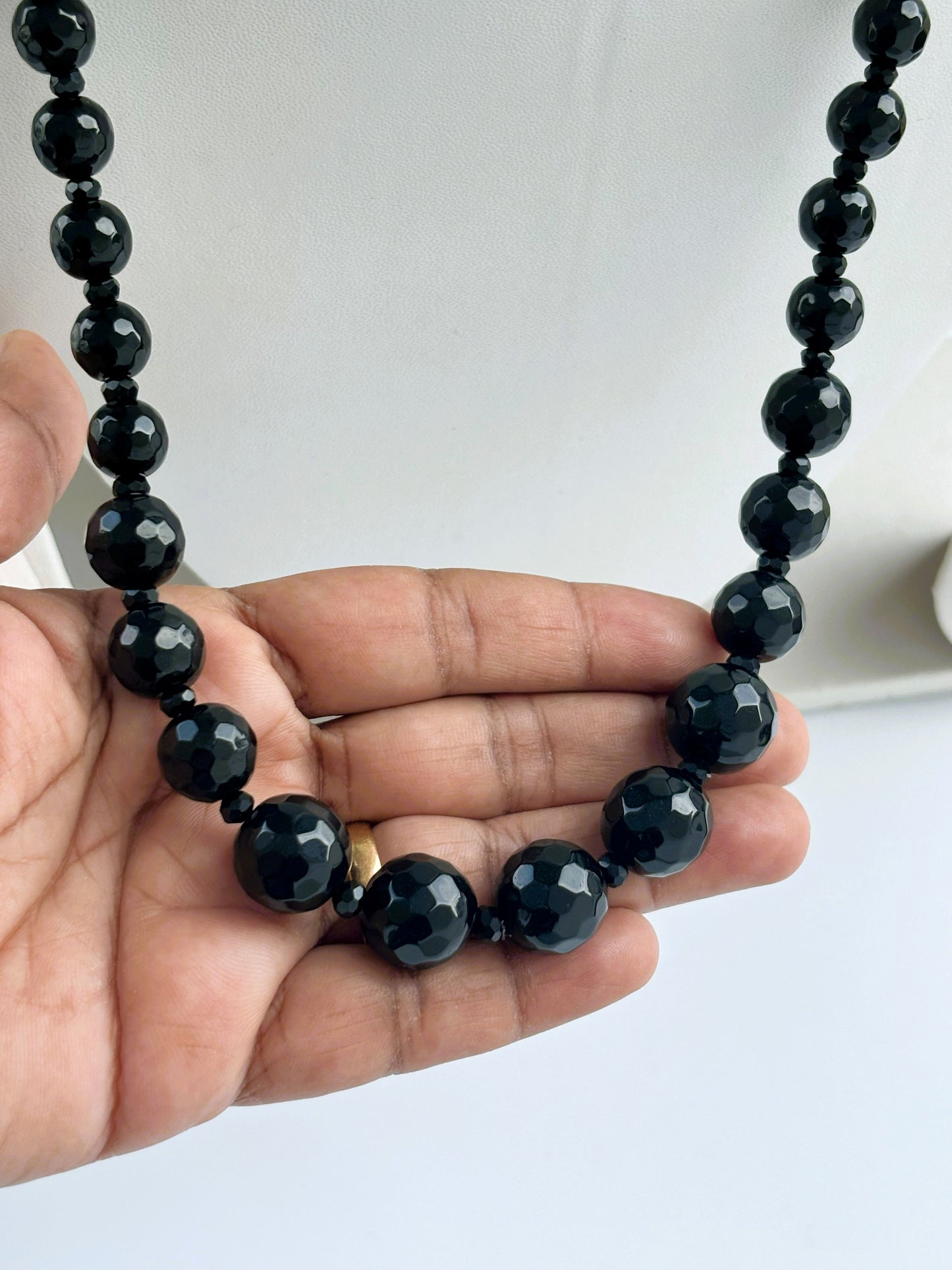 Handmade Graduated Black Onyx Gemstone Necklace