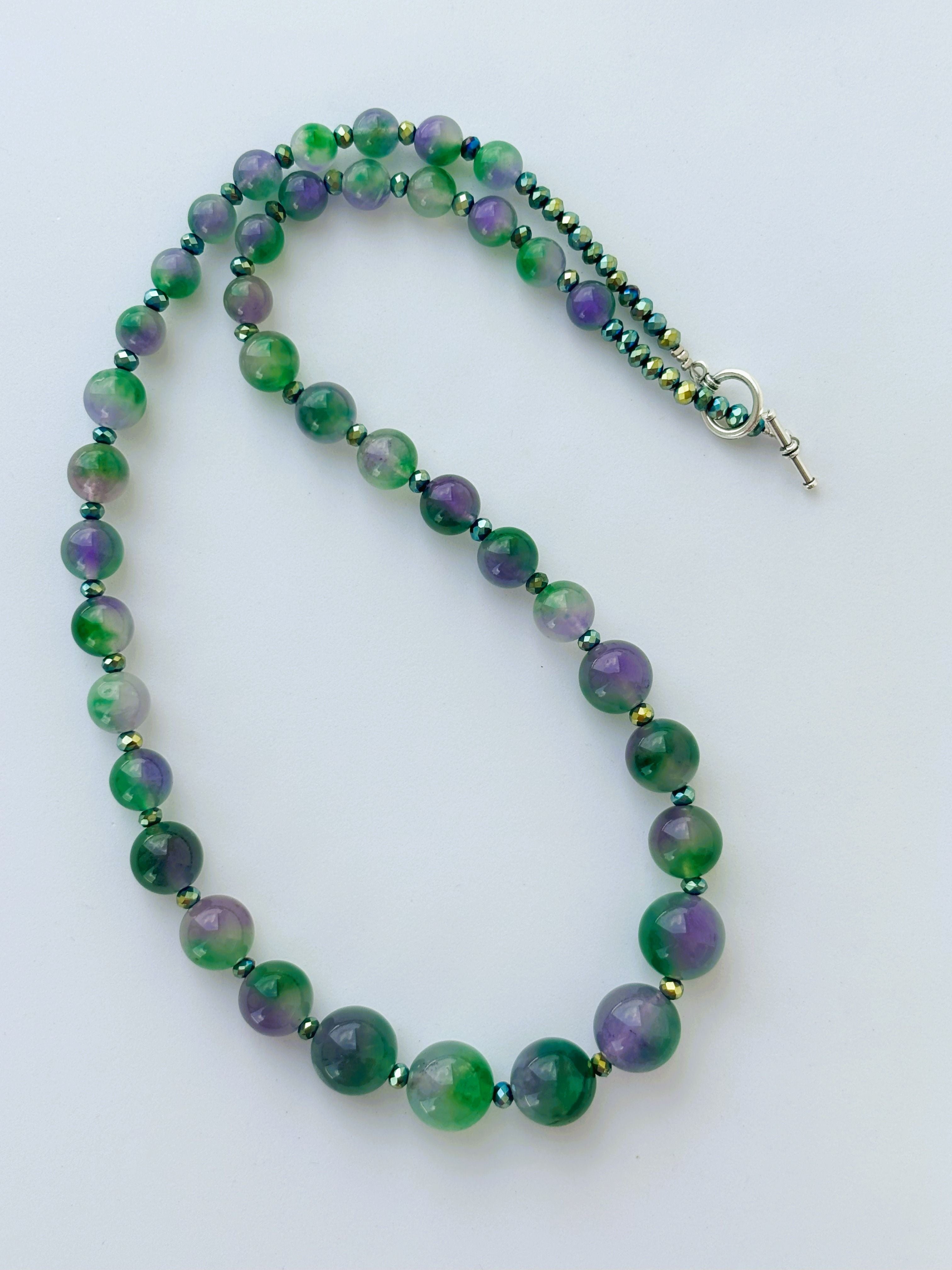 Handmade Graduated Purple and Green Jade Necklace