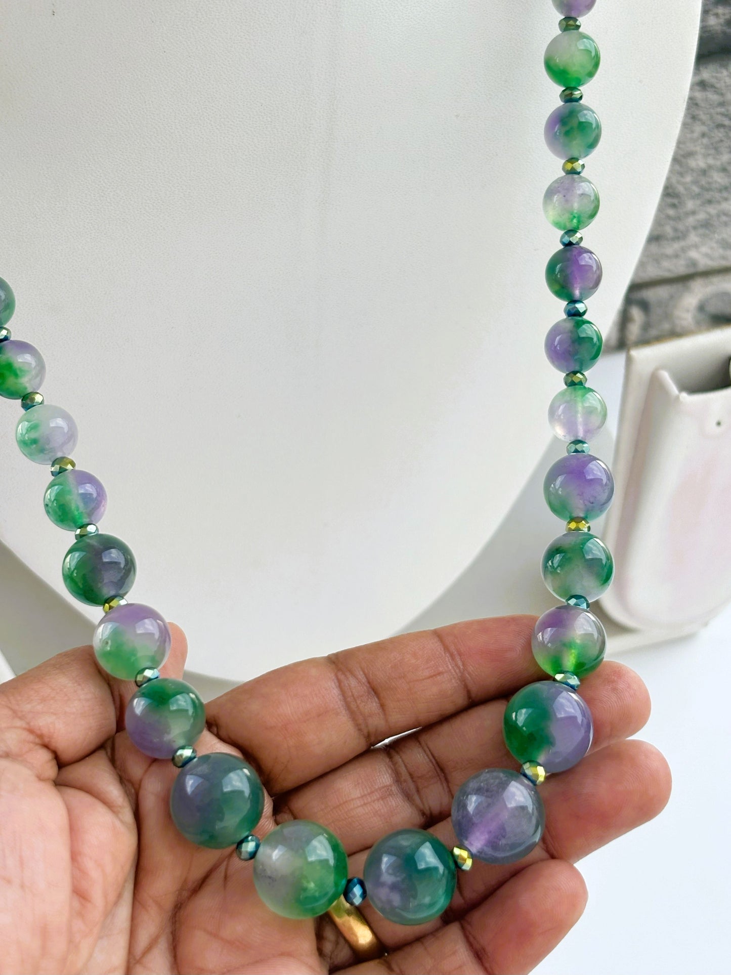 Handmade Graduated Purple and Green Jade Necklace