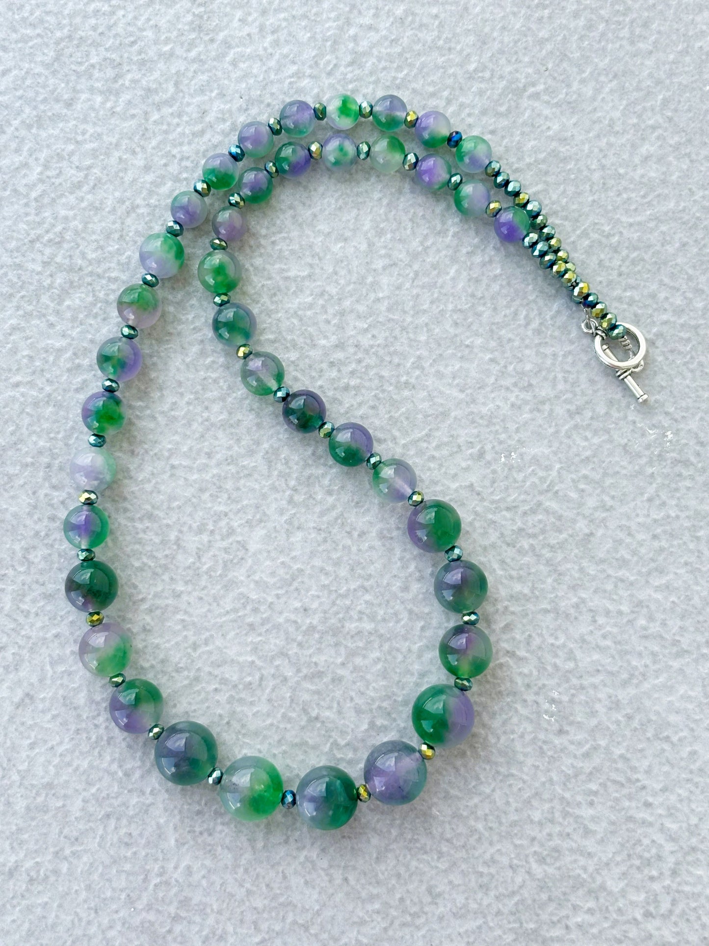 Handmade Graduated Purple and Green Jade Necklace