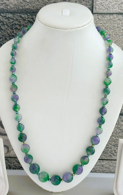 Handmade Graduated Purple and Green Jade Necklace