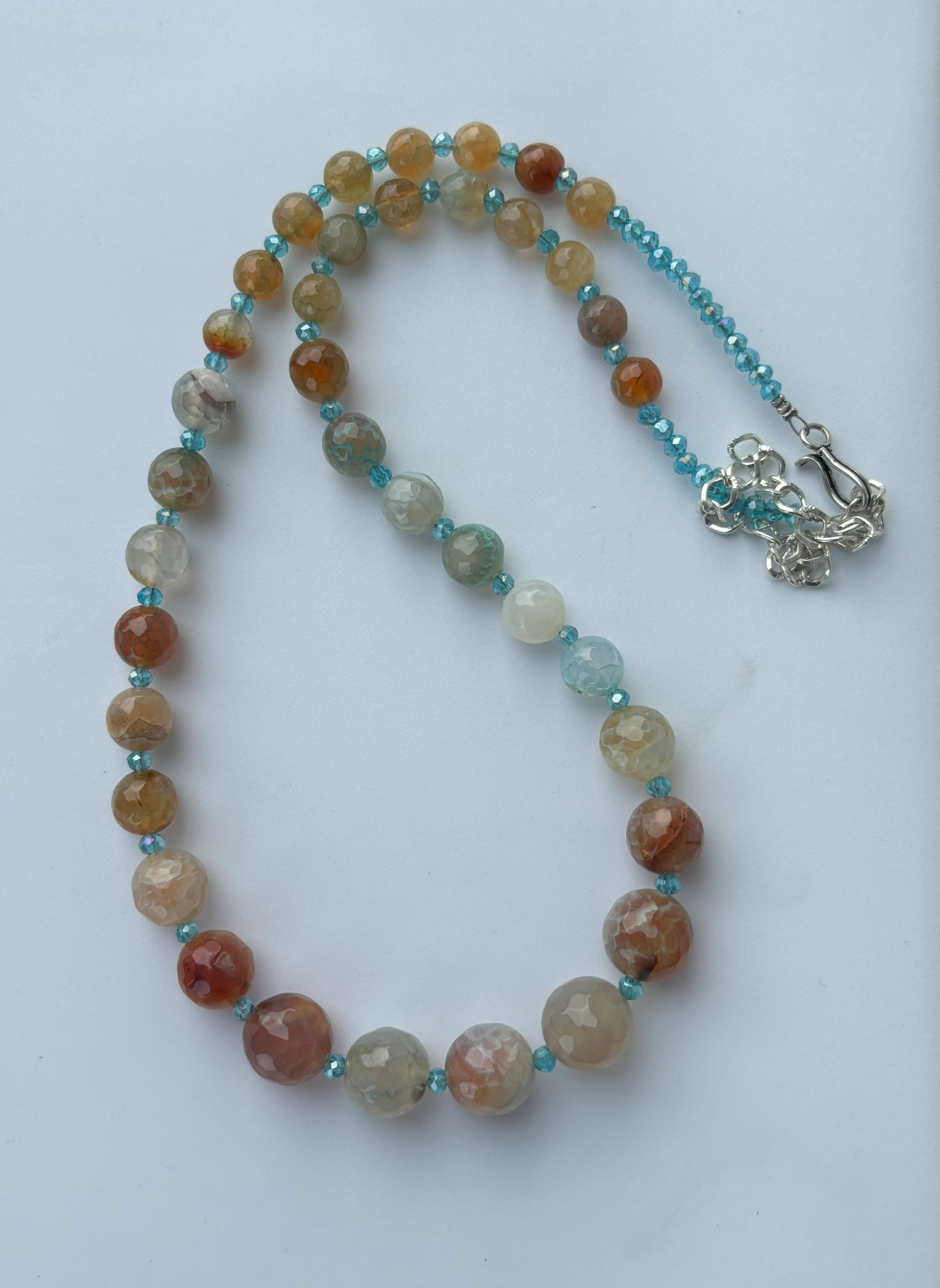 Handmade Graduated Aqua and Brown Agate Gemstone Necklace