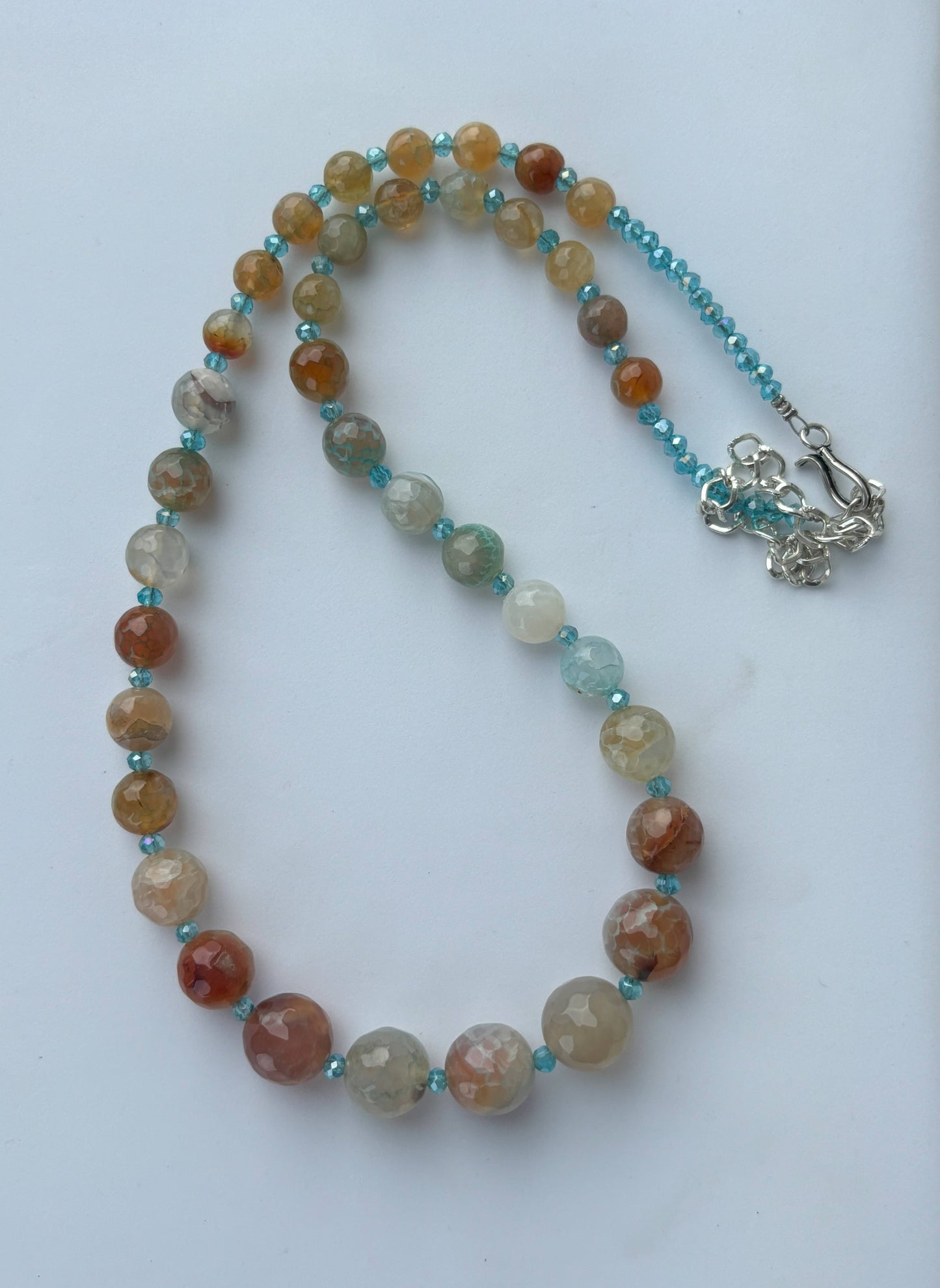 Handmade Graduated Aqua and Brown Agate Gemstone Necklace