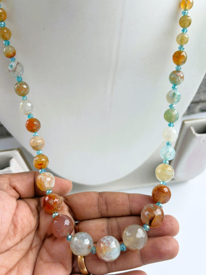 Handmade Graduated Aqua and Brown Agate Gemstone Necklace