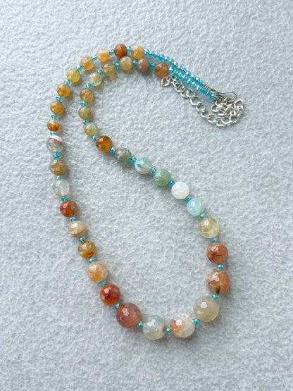 Handmade Graduated Aqua and Brown Agate Gemstone Necklace