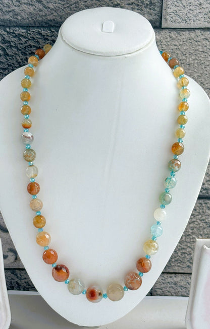 Handmade Graduated Aqua and Brown Agate Gemstone Necklace
