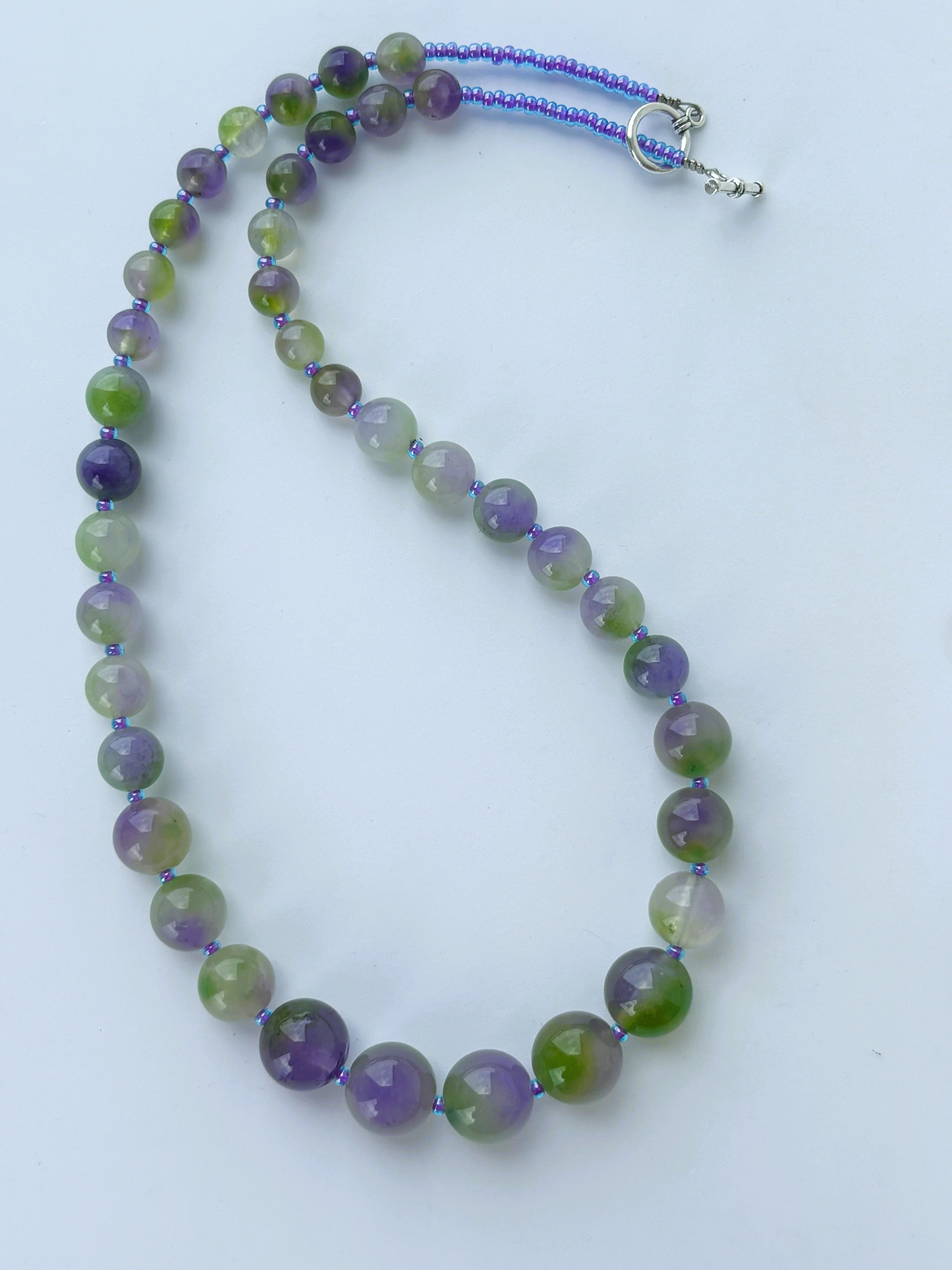 Handmade Graduated Lavender and Green Jade Necklace