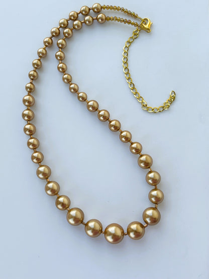 Handmade Graduated Golden Shell Pearl Necklace