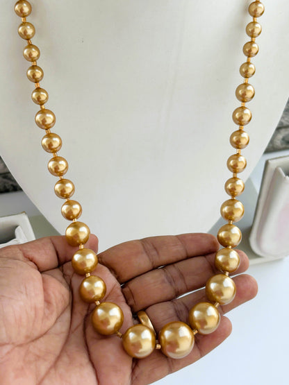 Handmade Graduated Golden Shell Pearl Necklace