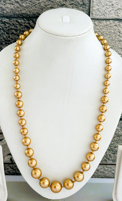 Handmade Graduated Golden Shell Pearl Necklace