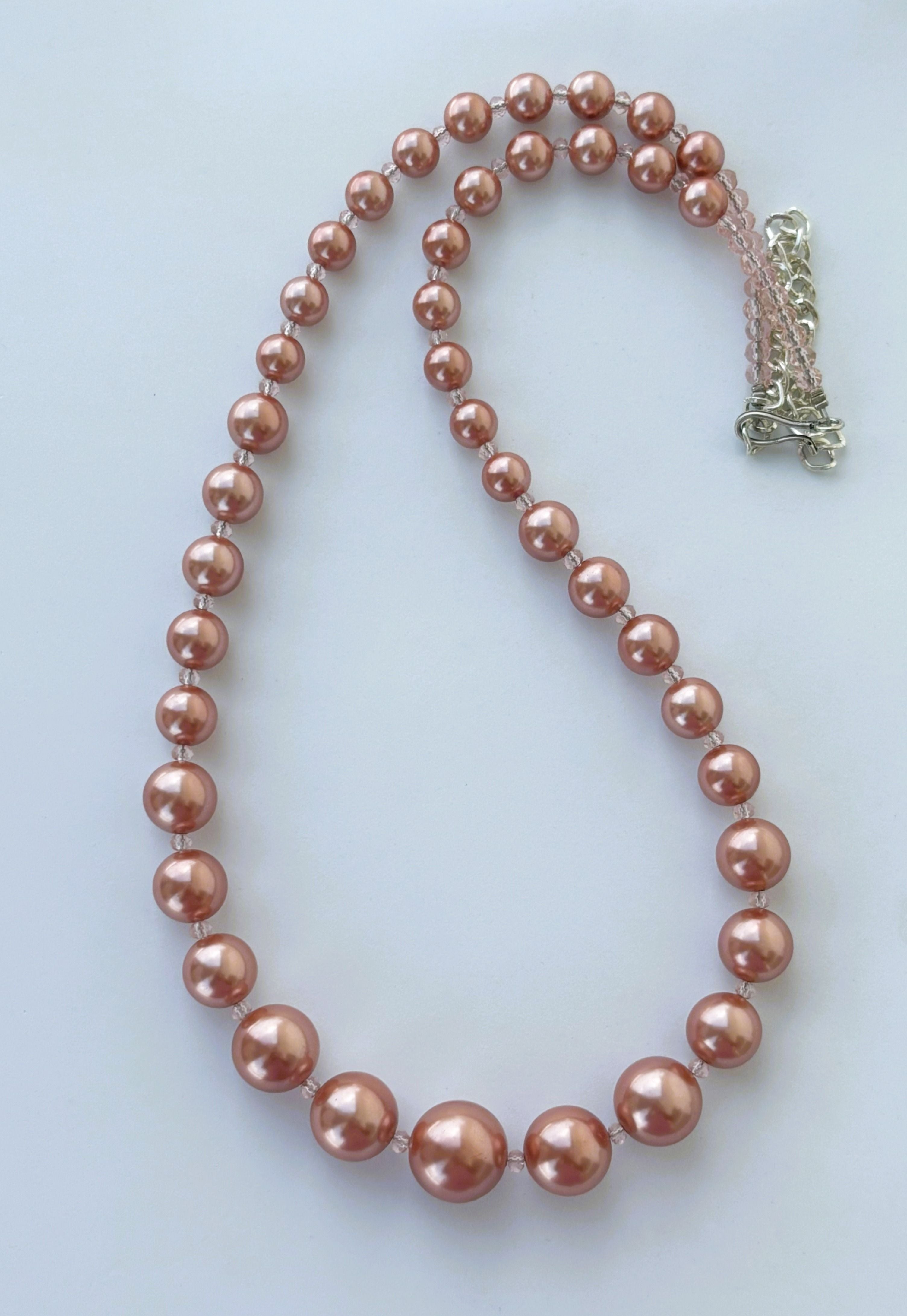 Handmade Graduated Rose Gold Shell Pearl Necklace