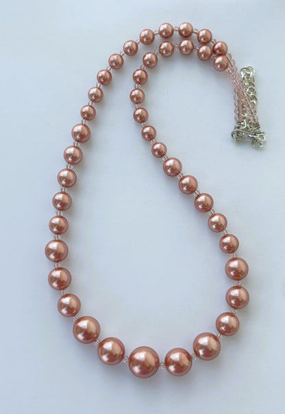 Handmade Graduated Rose Gold Shell Pearl Necklace