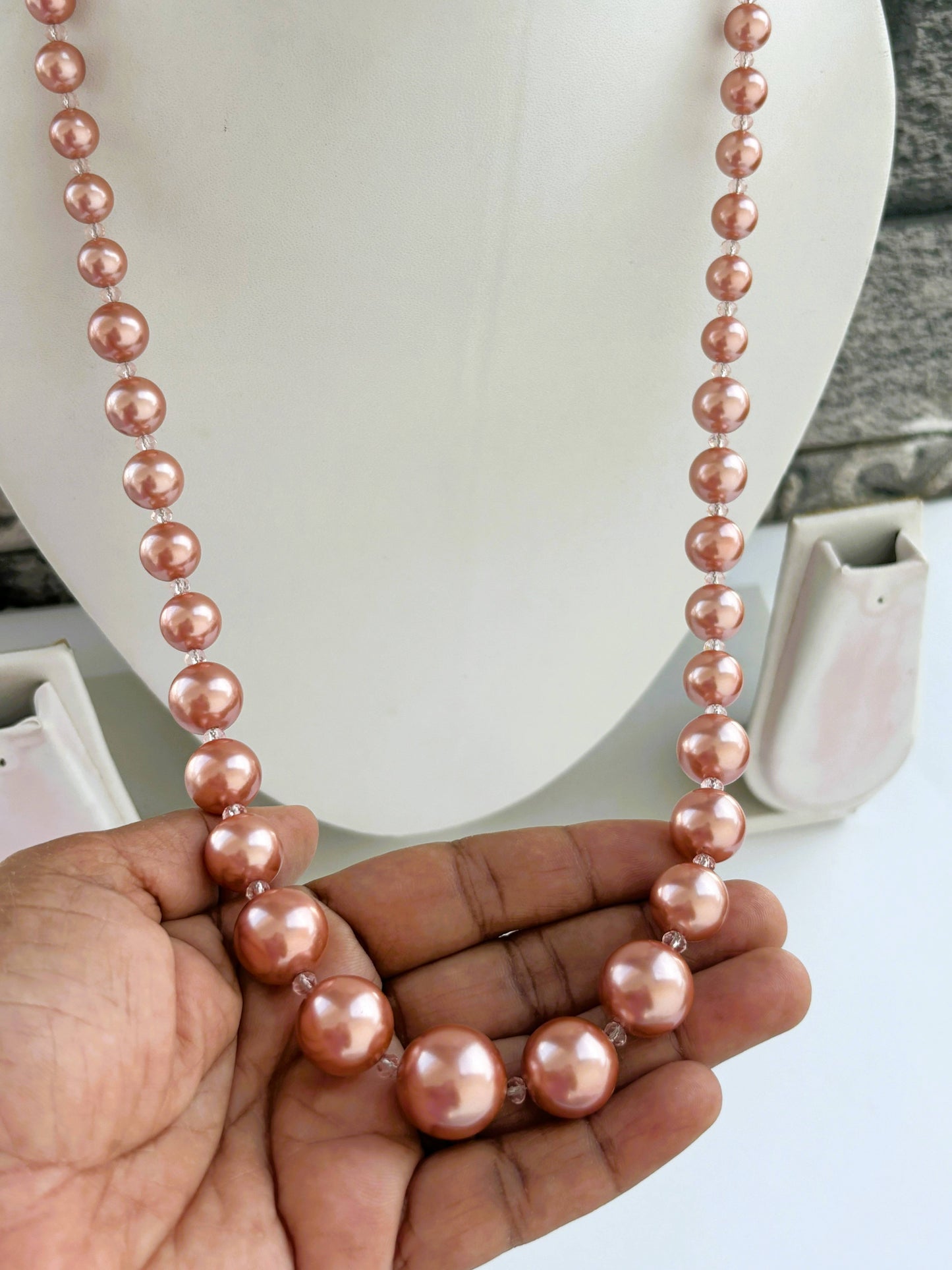 Handmade Graduated Rose Gold Shell Pearl Necklace