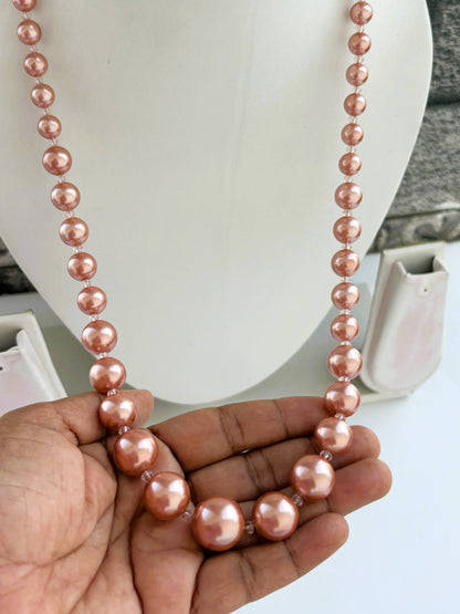 Handmade Graduated Rose Gold Shell Pearl Necklace