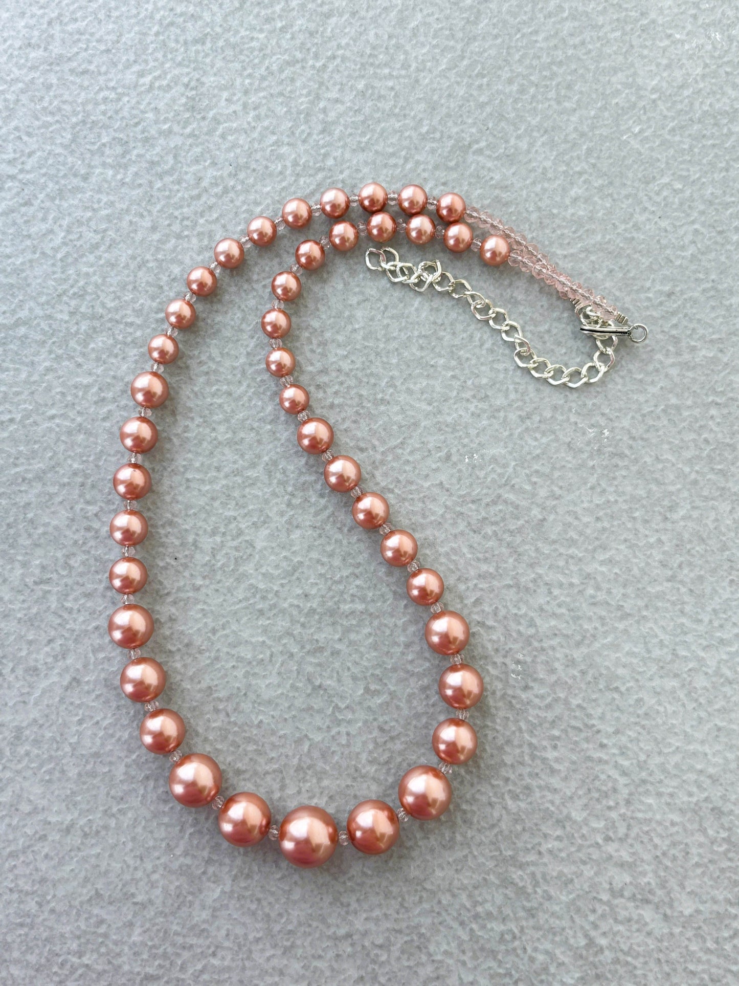 Handmade Graduated Rose Gold Shell Pearl Necklace