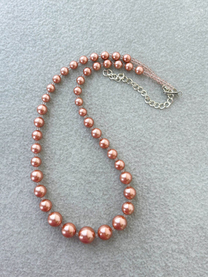 Handmade Graduated Rose Gold Shell Pearl Necklace