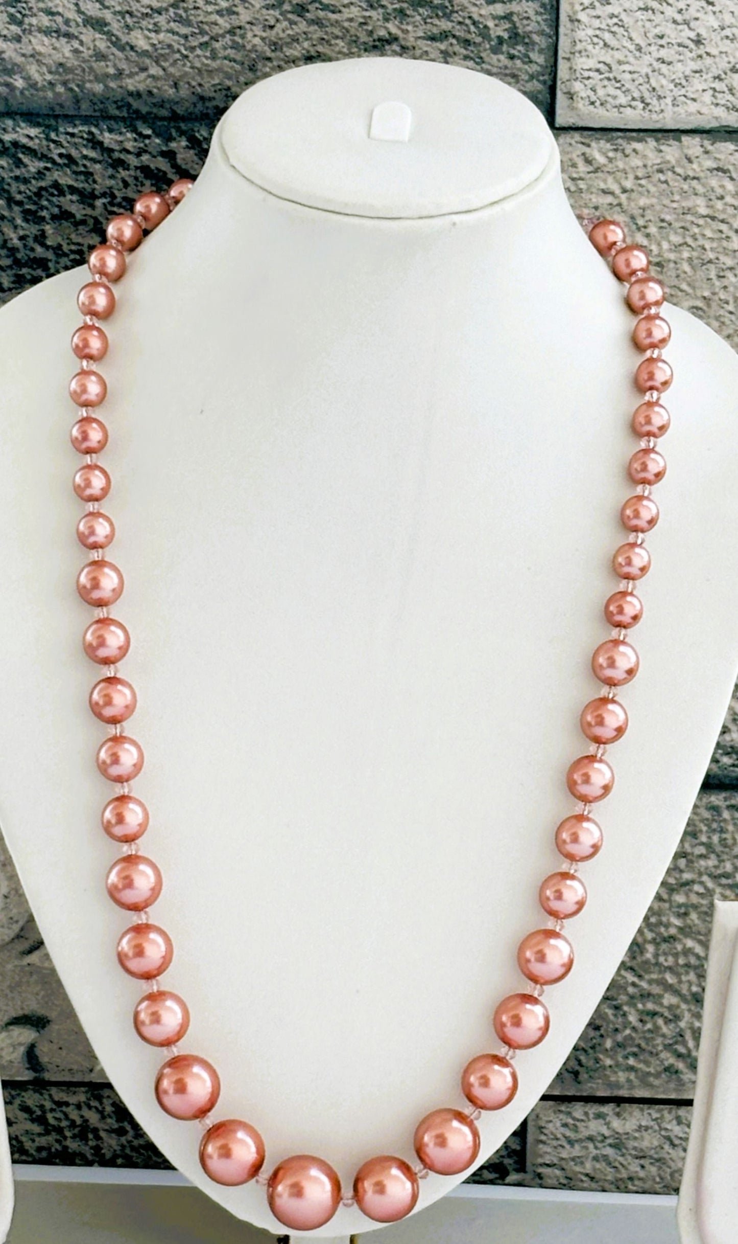 Handmade Graduated Rose Gold Shell Pearl Necklace