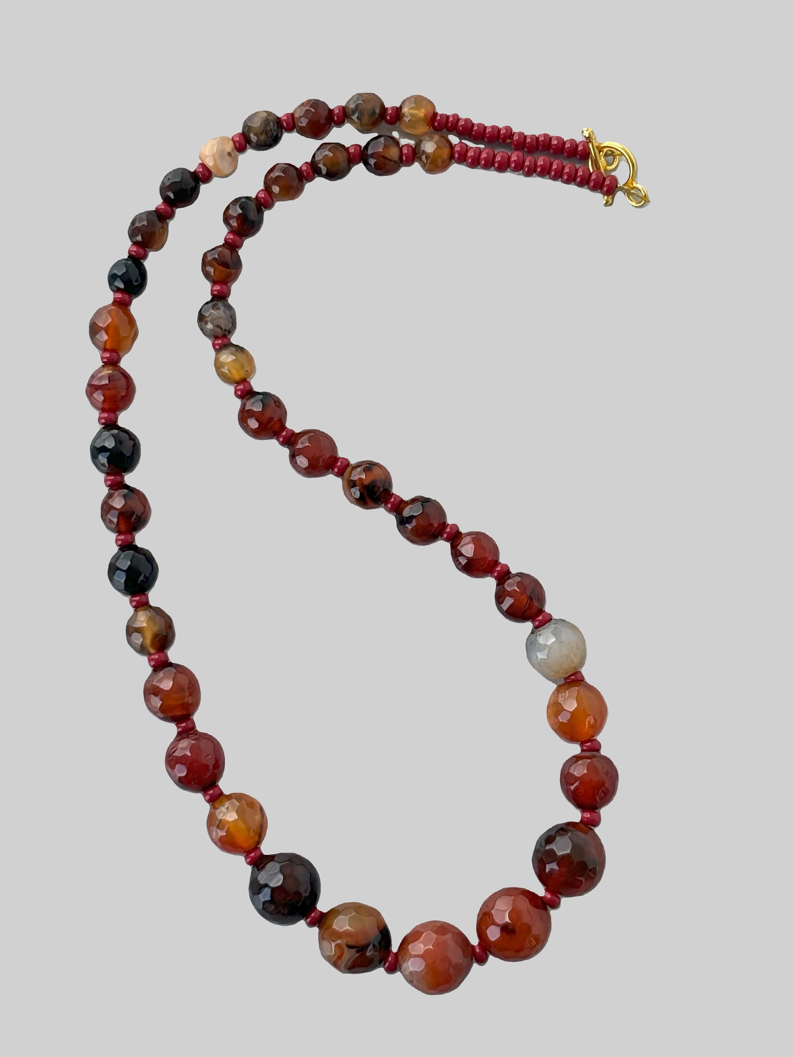 Handmade Graduated Dark Brown Faceted Agate Gemstone Necklace