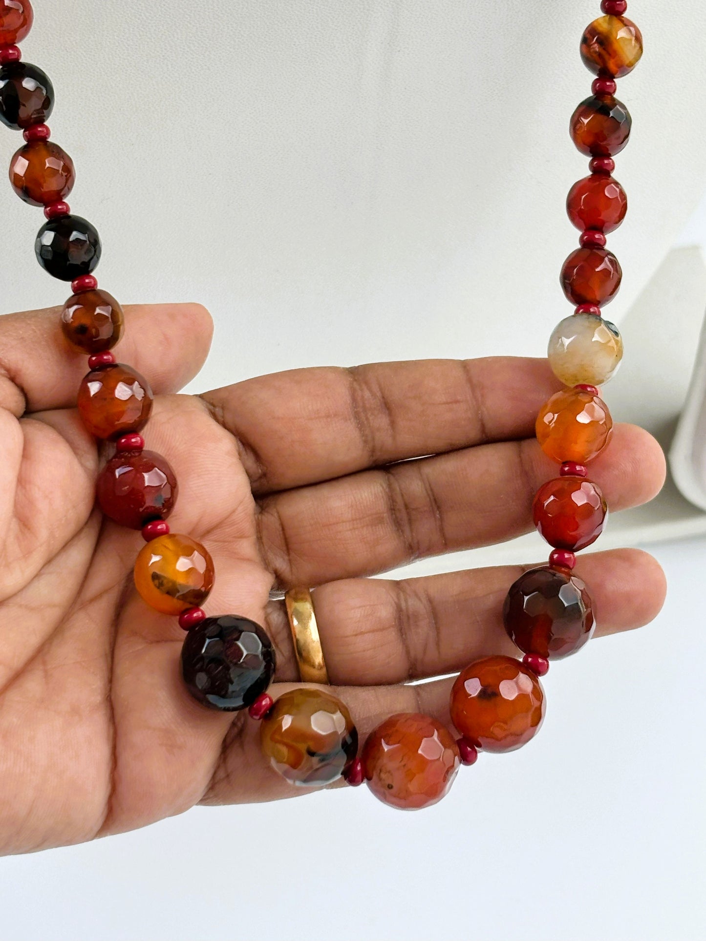 Handmade Graduated Dark Brown Faceted Agate Gemstone Necklace