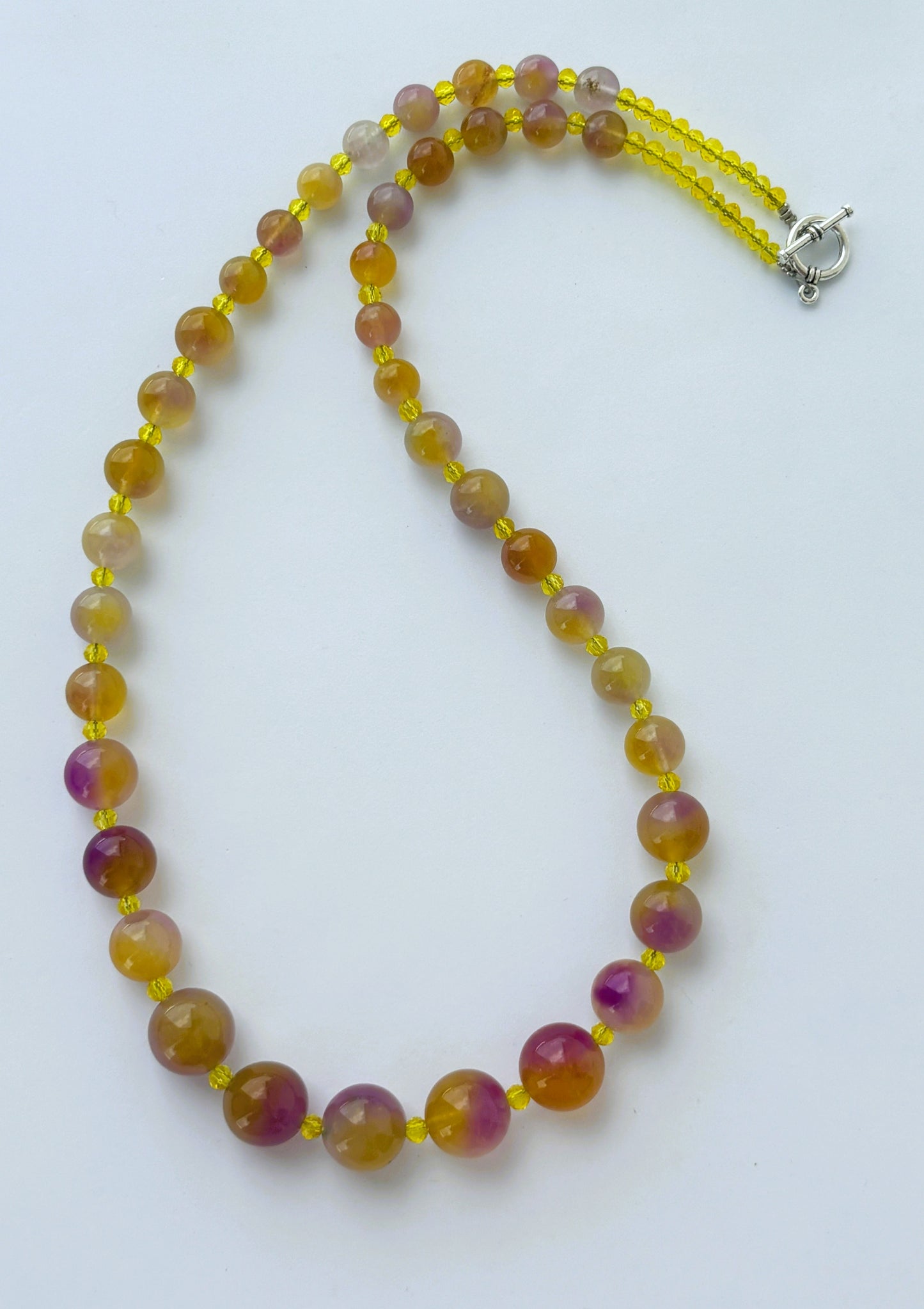 Handmade Graduated Lemon and Lavender Gemstone Necklace