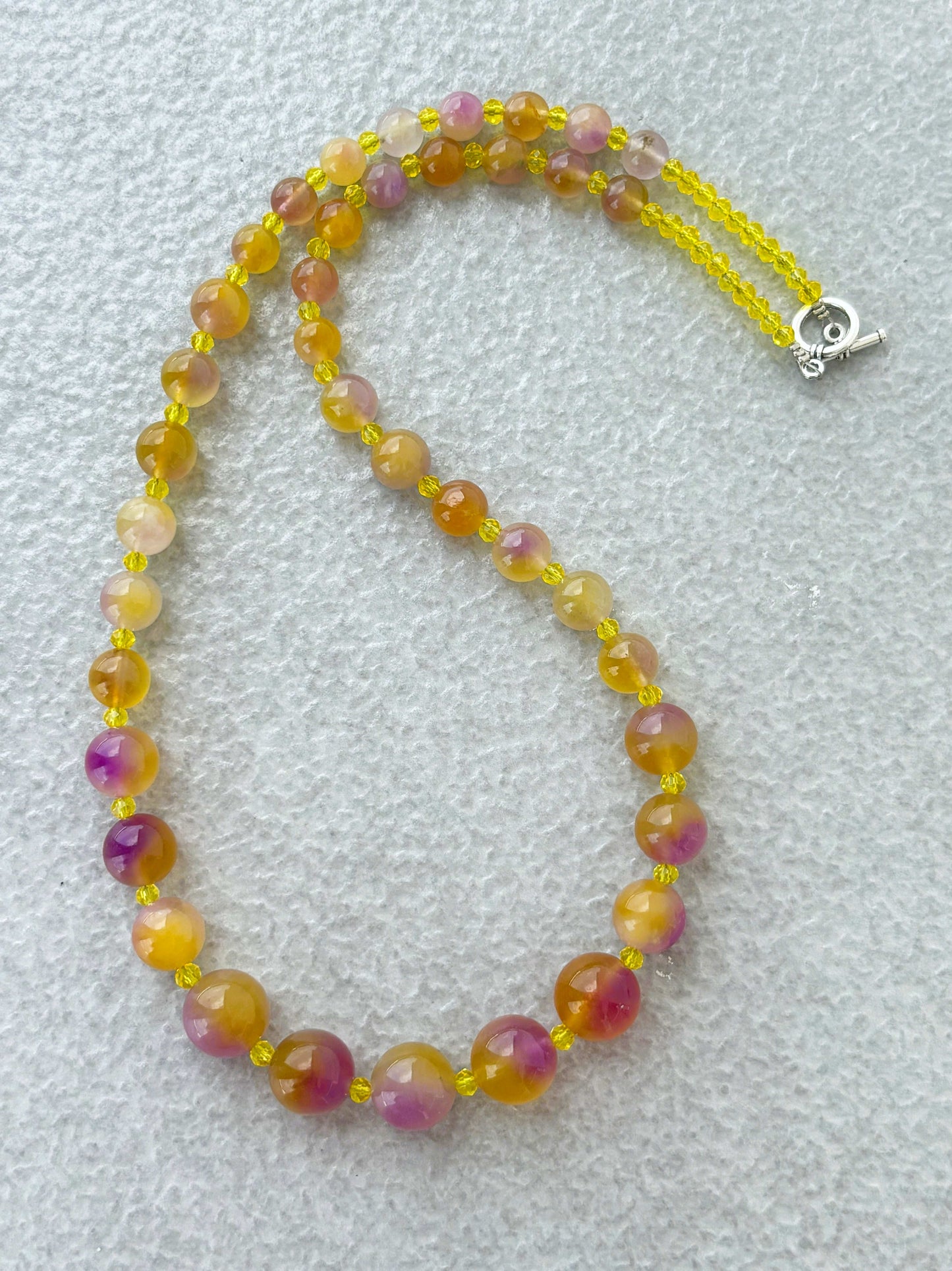 Handmade Graduated Lemon and Lavender Gemstone Necklace