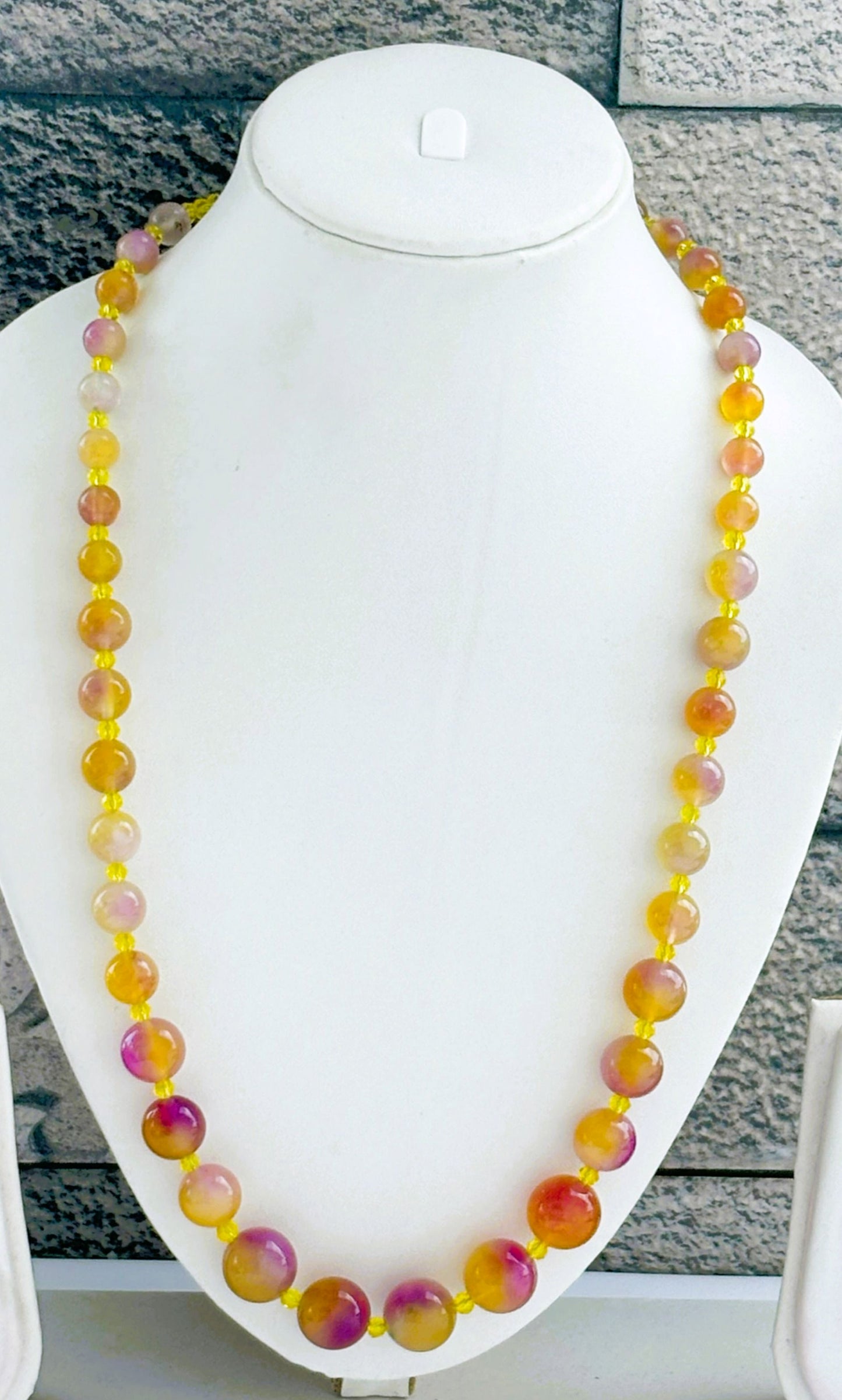 Handmade Graduated Lemon and Lavender Gemstone Necklace