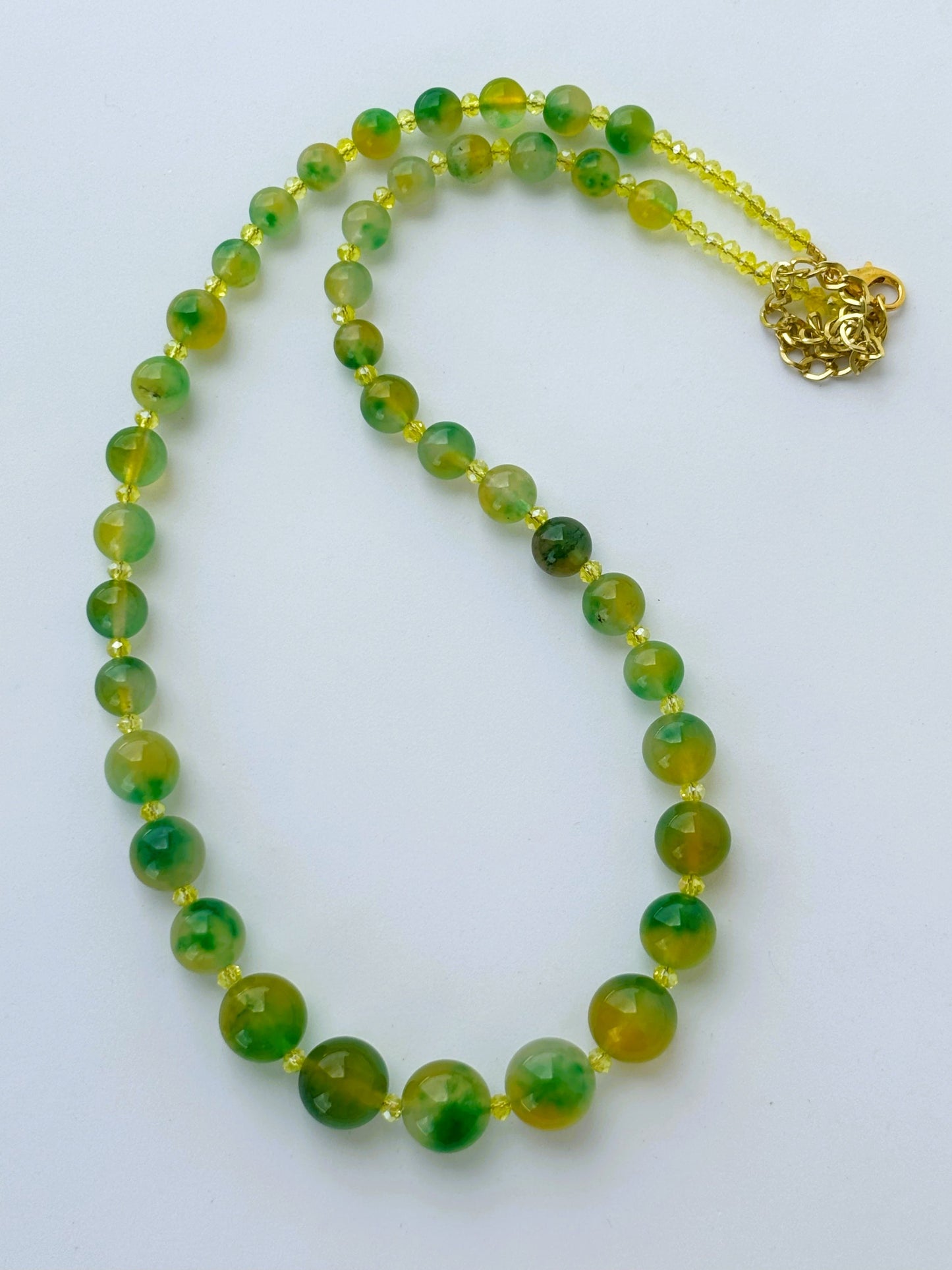 Handmade Graduated Yellow Green Fire Agate Gemstone Necklace
