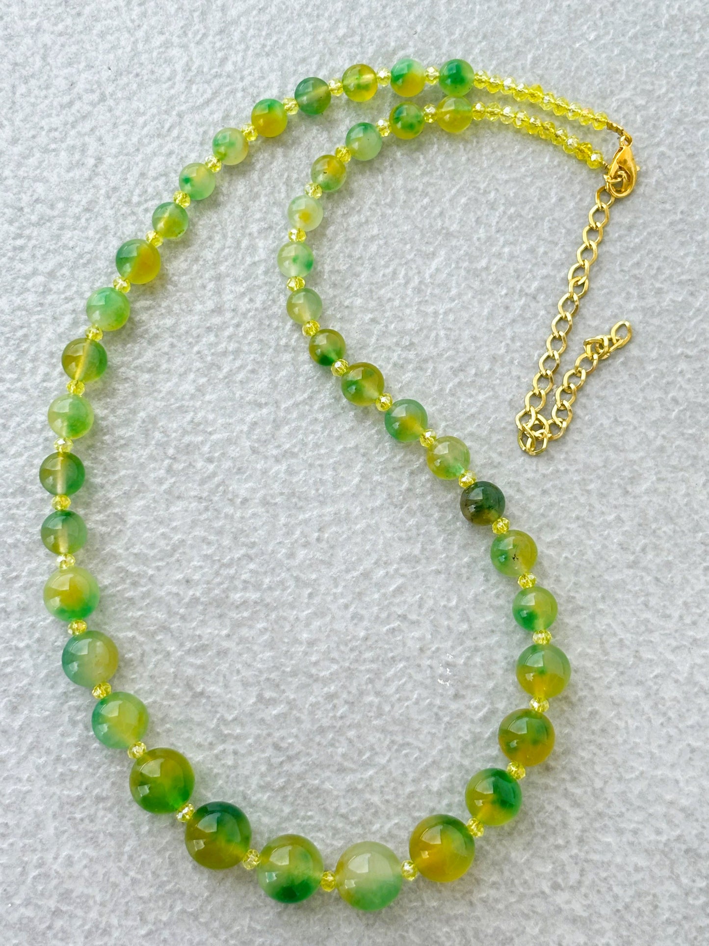 Handmade Graduated Yellow Green Fire Agate Gemstone Necklace
