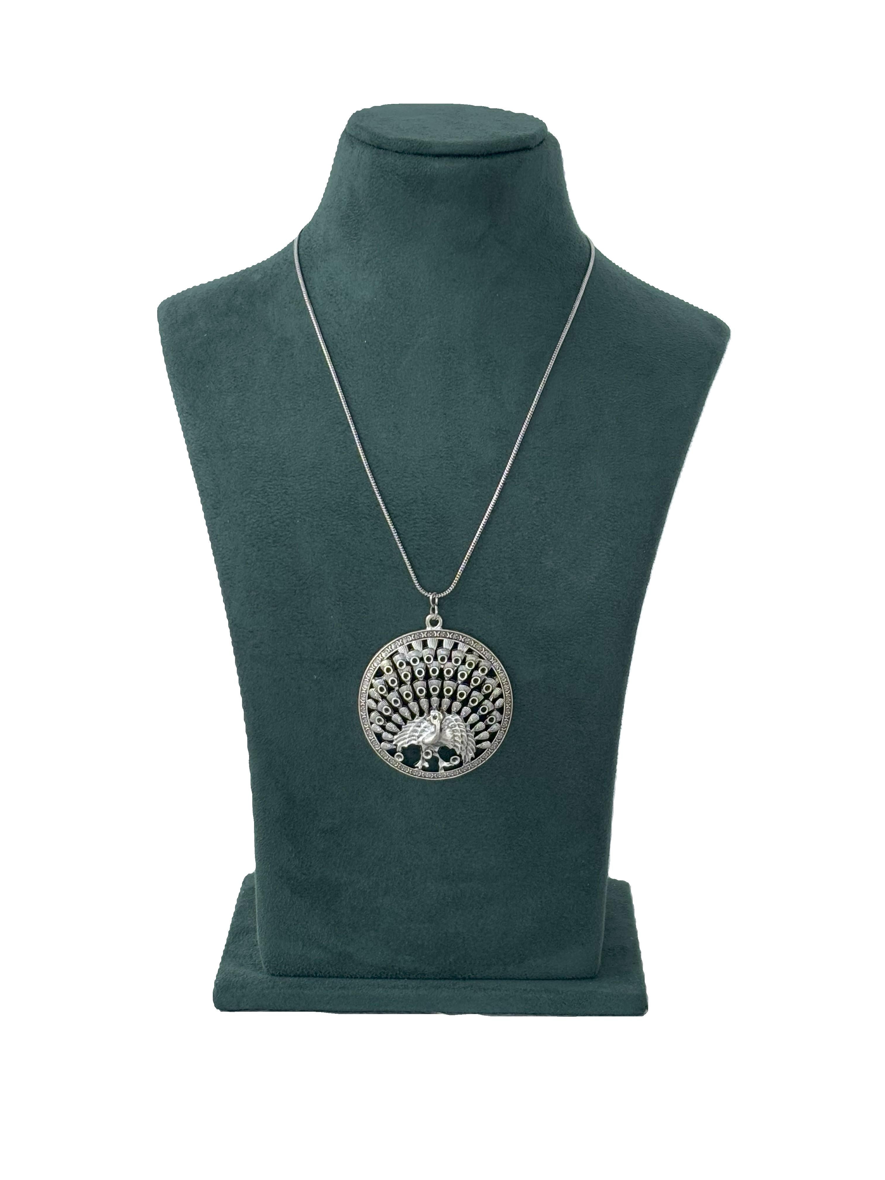 Oxidized Silver Peacock Pendant Necklace