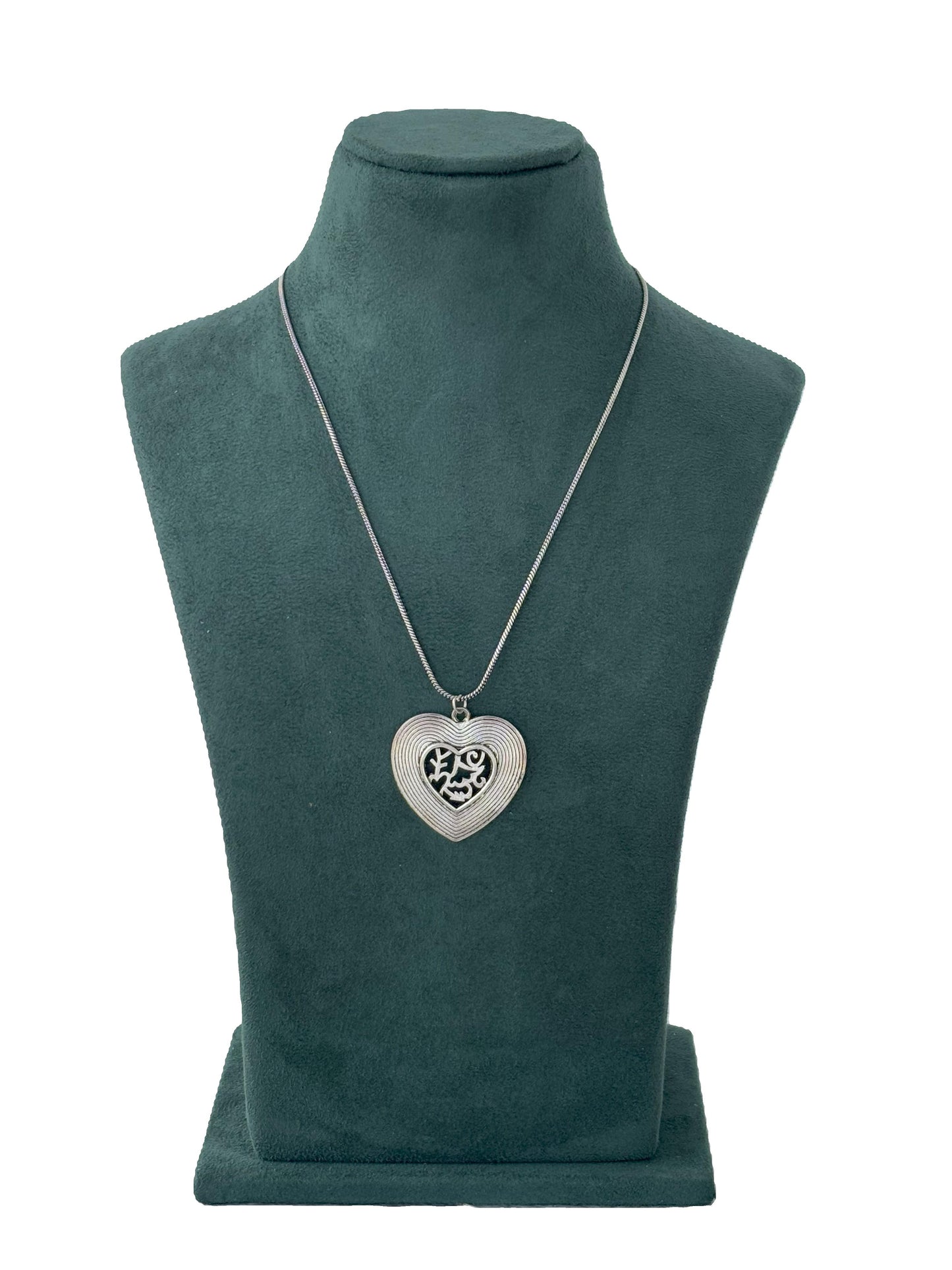 Oxidized Silver Filigree Heart Pendant Necklace