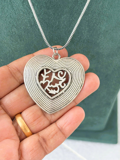Oxidized Silver Filigree Heart Pendant Necklace