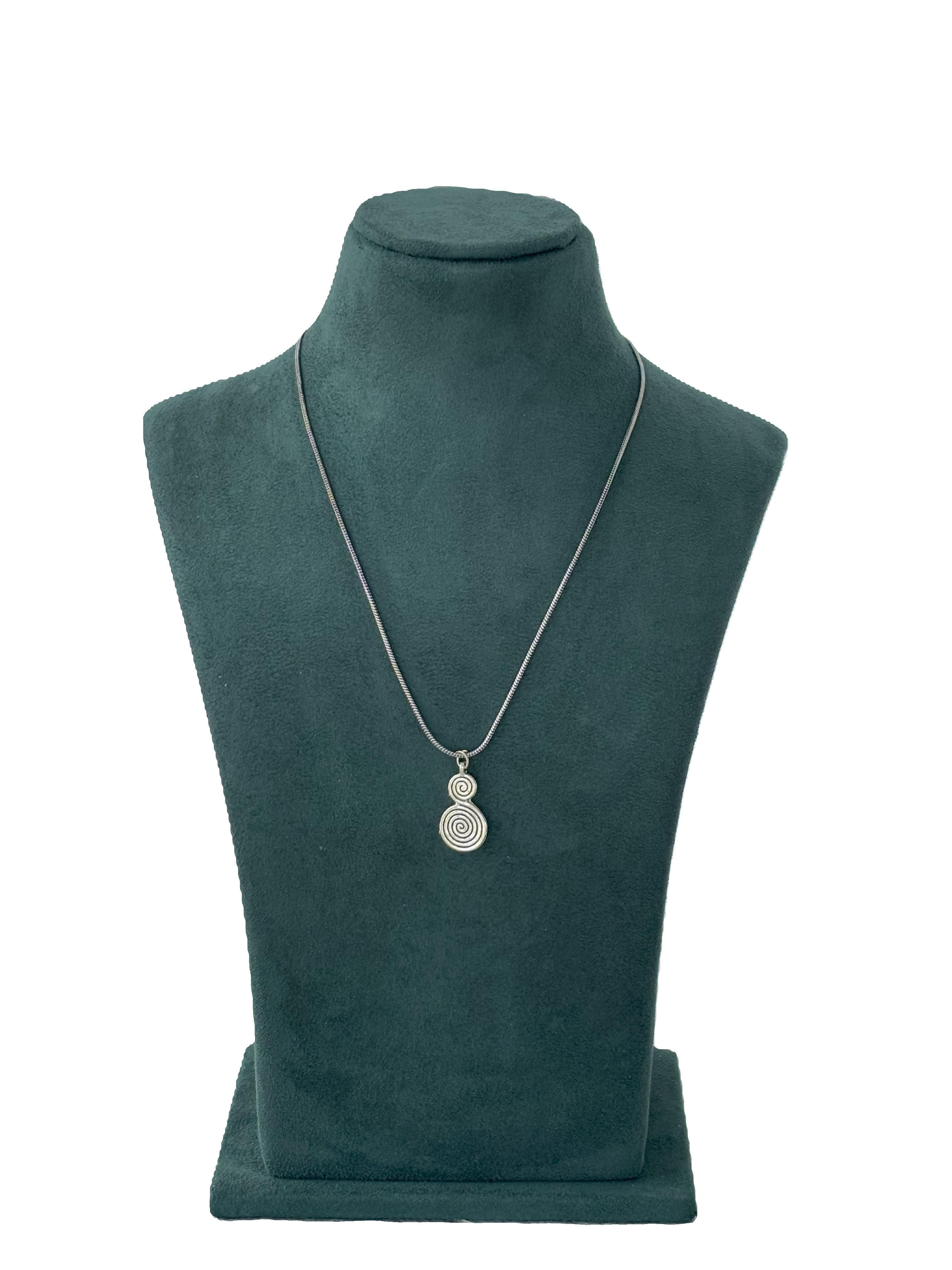 Oxidized Silver Double Spiral Pendant Necklace